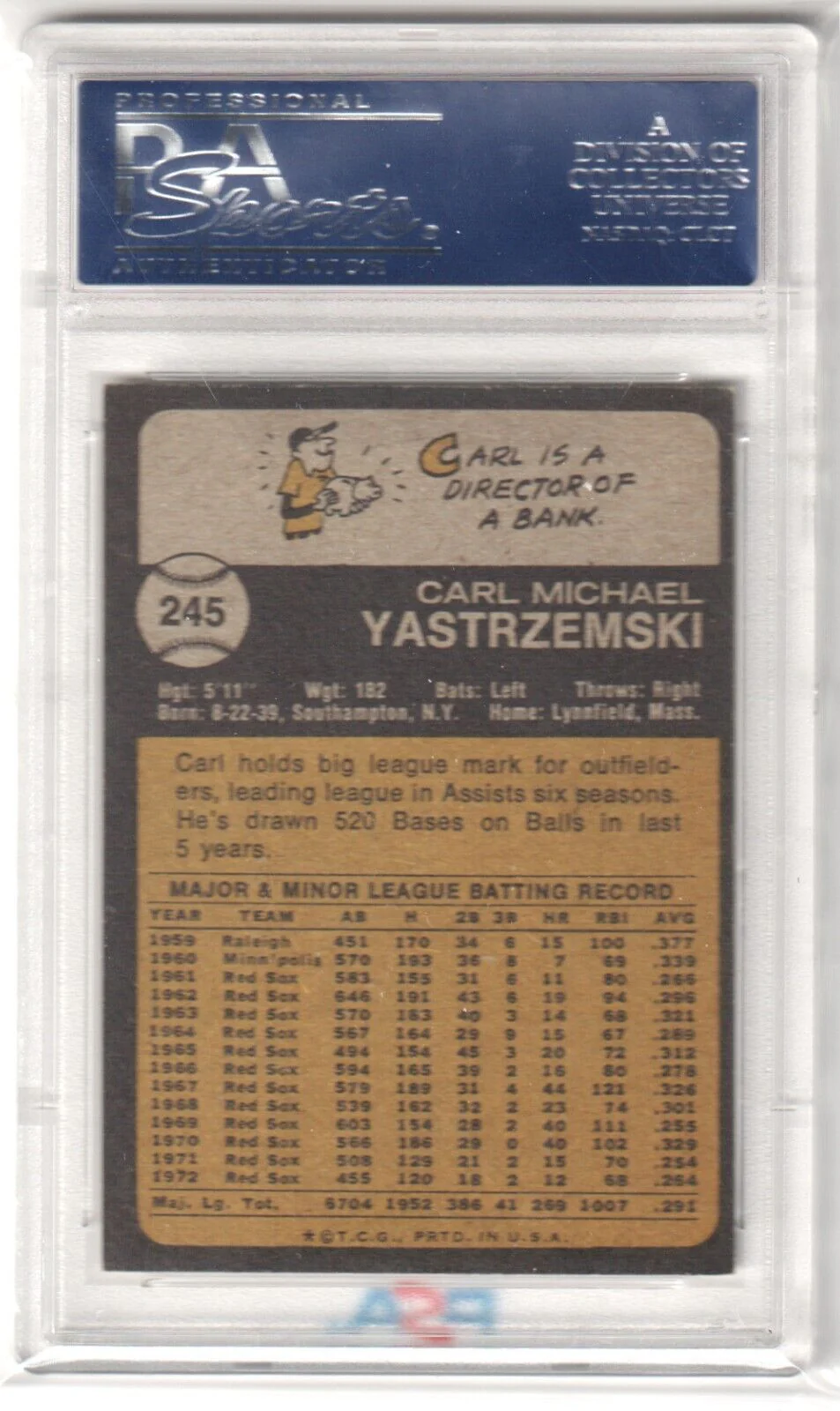 CARL YASTRZEMSKI 1973 Topps #245 PSA 8 NM-MT - RED SOX - Image 2