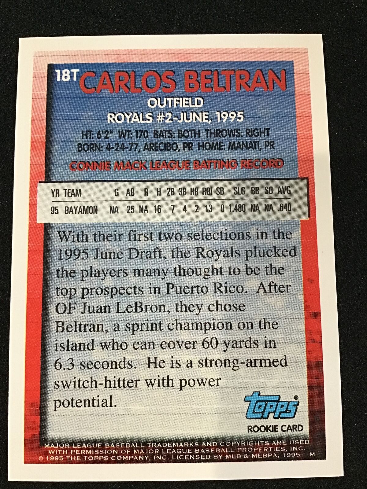 Carlos Beltran 1995 Topps Traded Rookie #18T RC Rookie Royals - Image 2