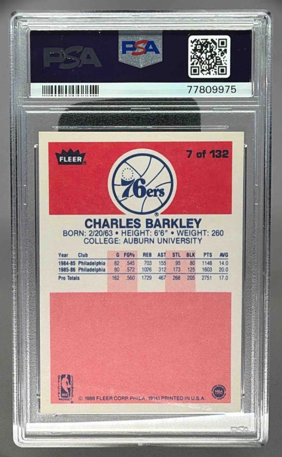 CHARLES BARKLEY 1986 FLEER ROOKIE RC PSA 8 - 76ERS - Image 2