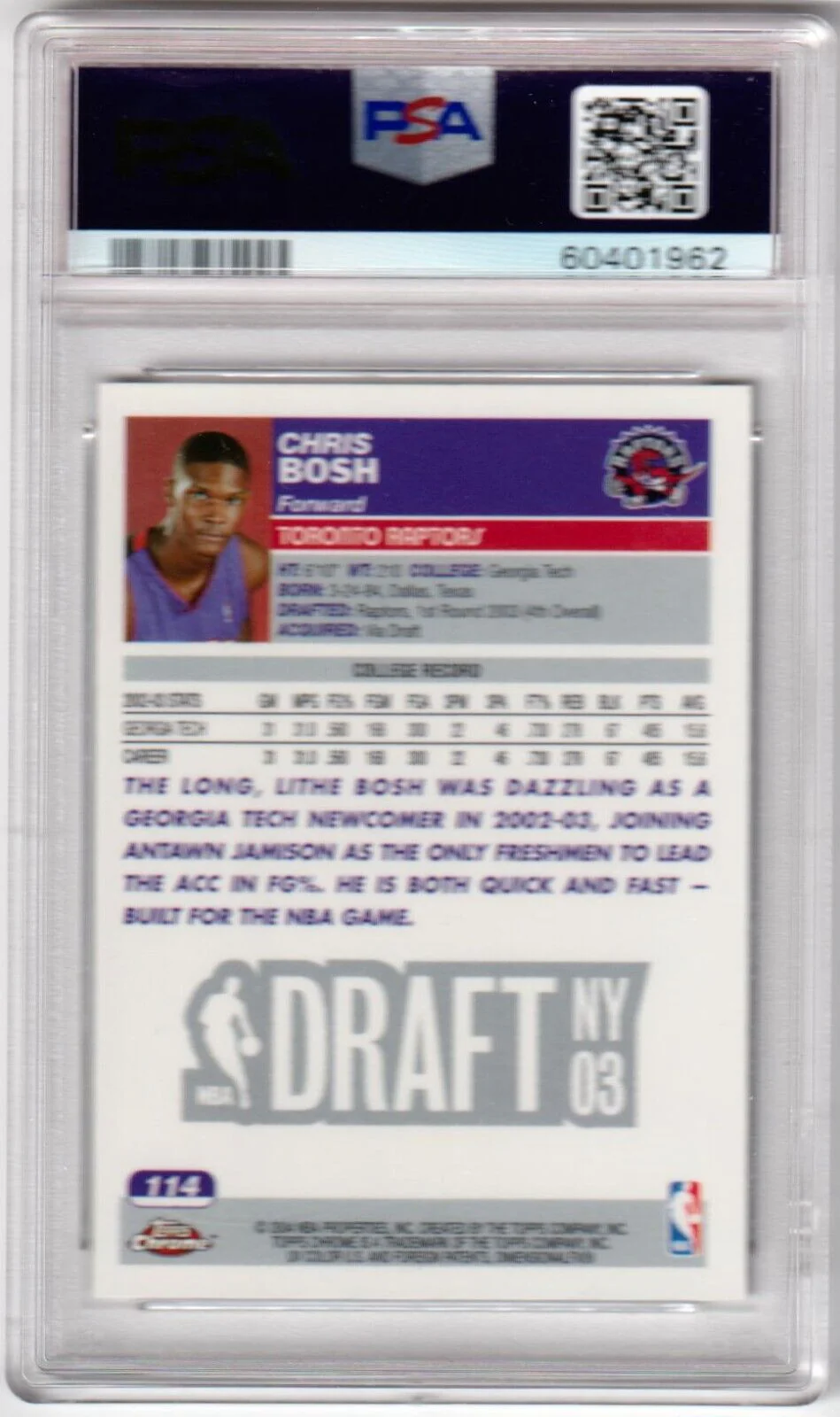 CHRIS BOSH 2003-04 Topps Chrome RC Rookie #114 PSA 8 NM-MT - RAPTORS - Image 2
