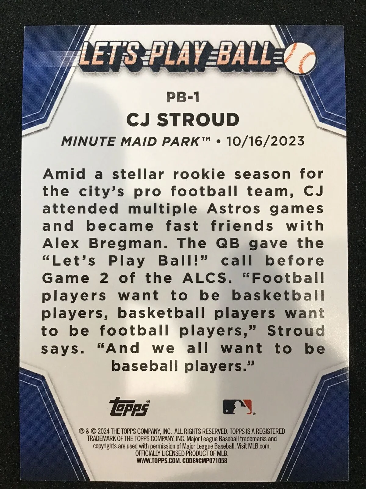 CJ Stroud 2024 Topps Blue Lets Play Ball PB-1 SP Astros - Image 2