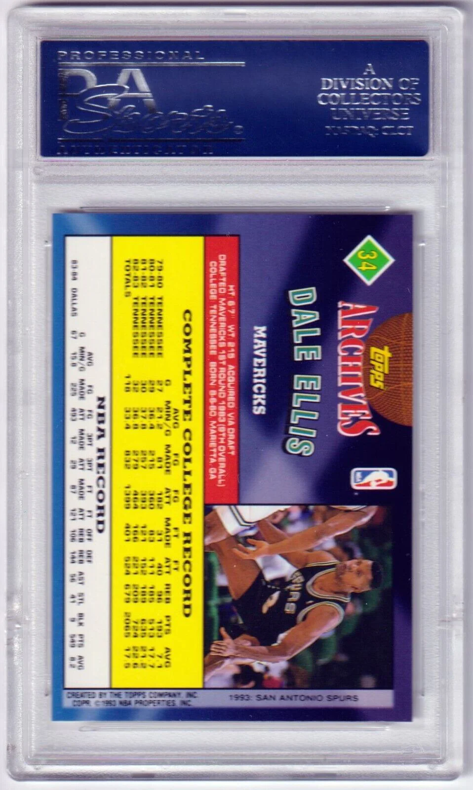 DALE ELLIS 1993-93 Topps Archives Gold #34 PSA 10 GEM MINT - MAVERICKS POP 1 - Image 2