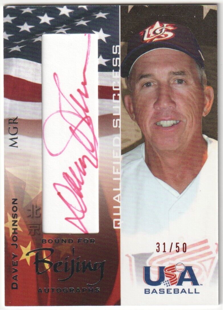 DAVEY JOHNSON 2007 USA Baseball Red Autograph Auto SP #/50 TEAM USA