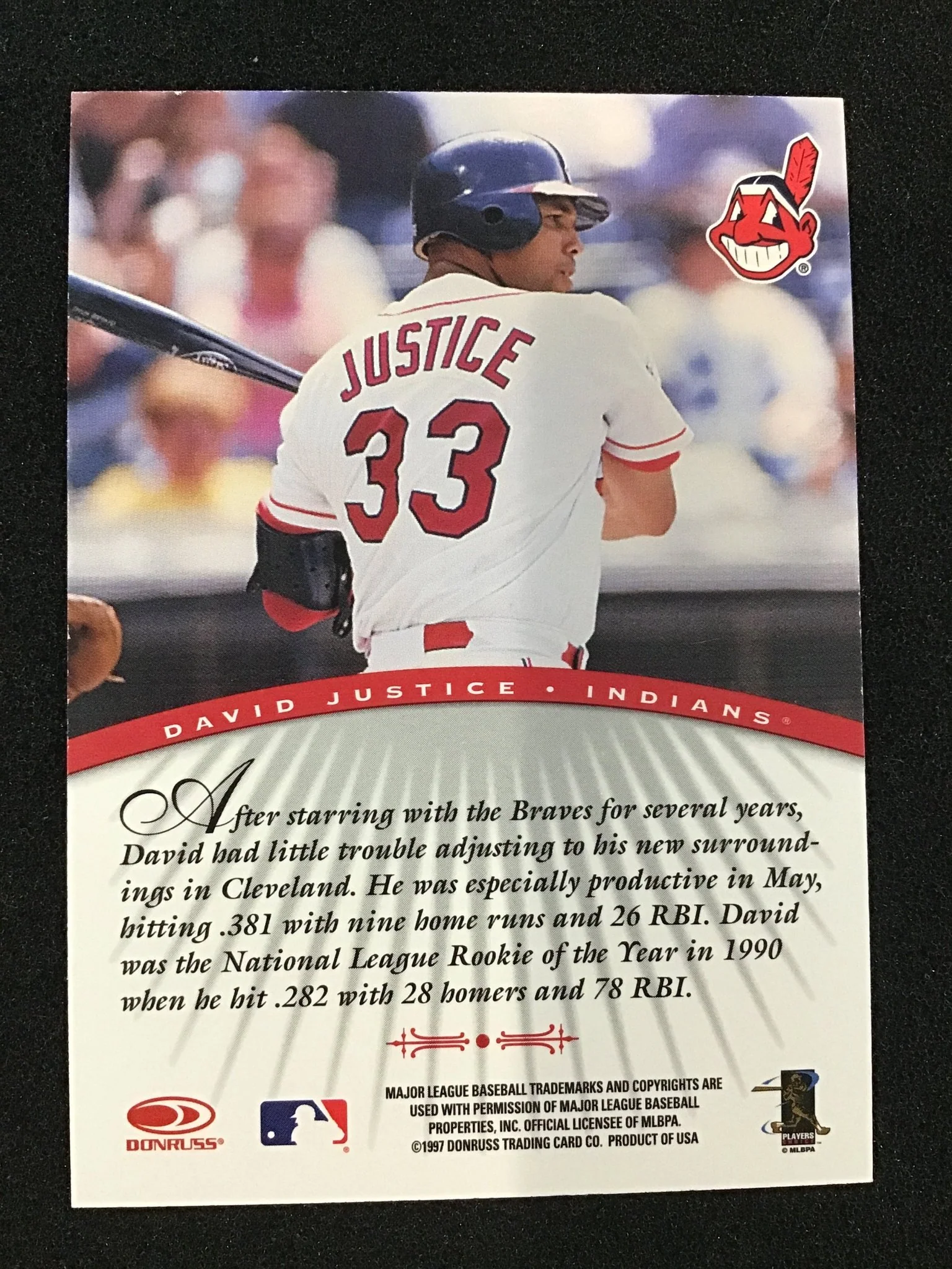 David Justice 1997 Donruss Signature Series Autographs Cleveland Indians - Image 2