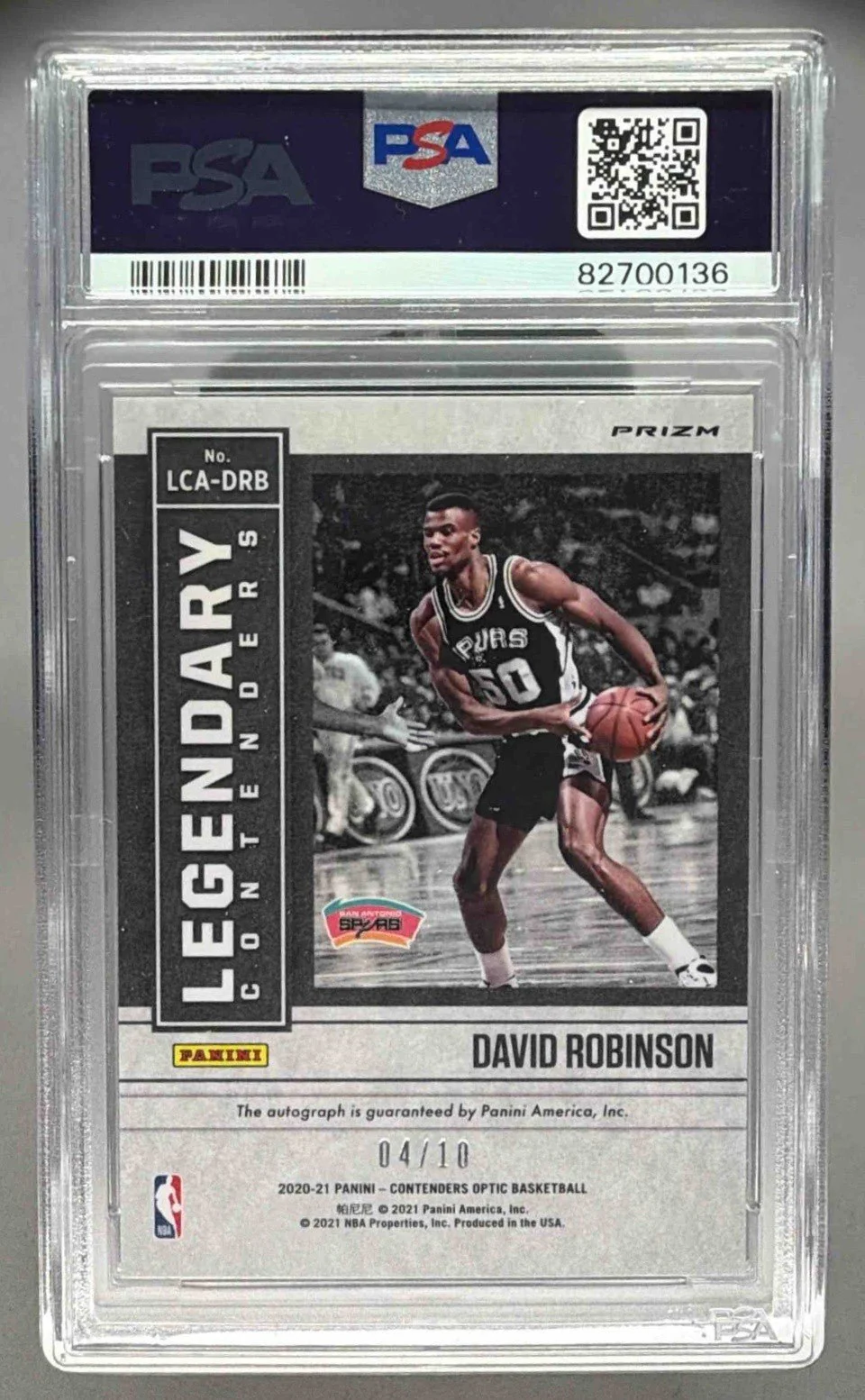 DAVID ROBINSON 2020 PANINI CONTENDERS OPTIC GOLD #/10 AUTO PSA 9 - SPURS - Image 2