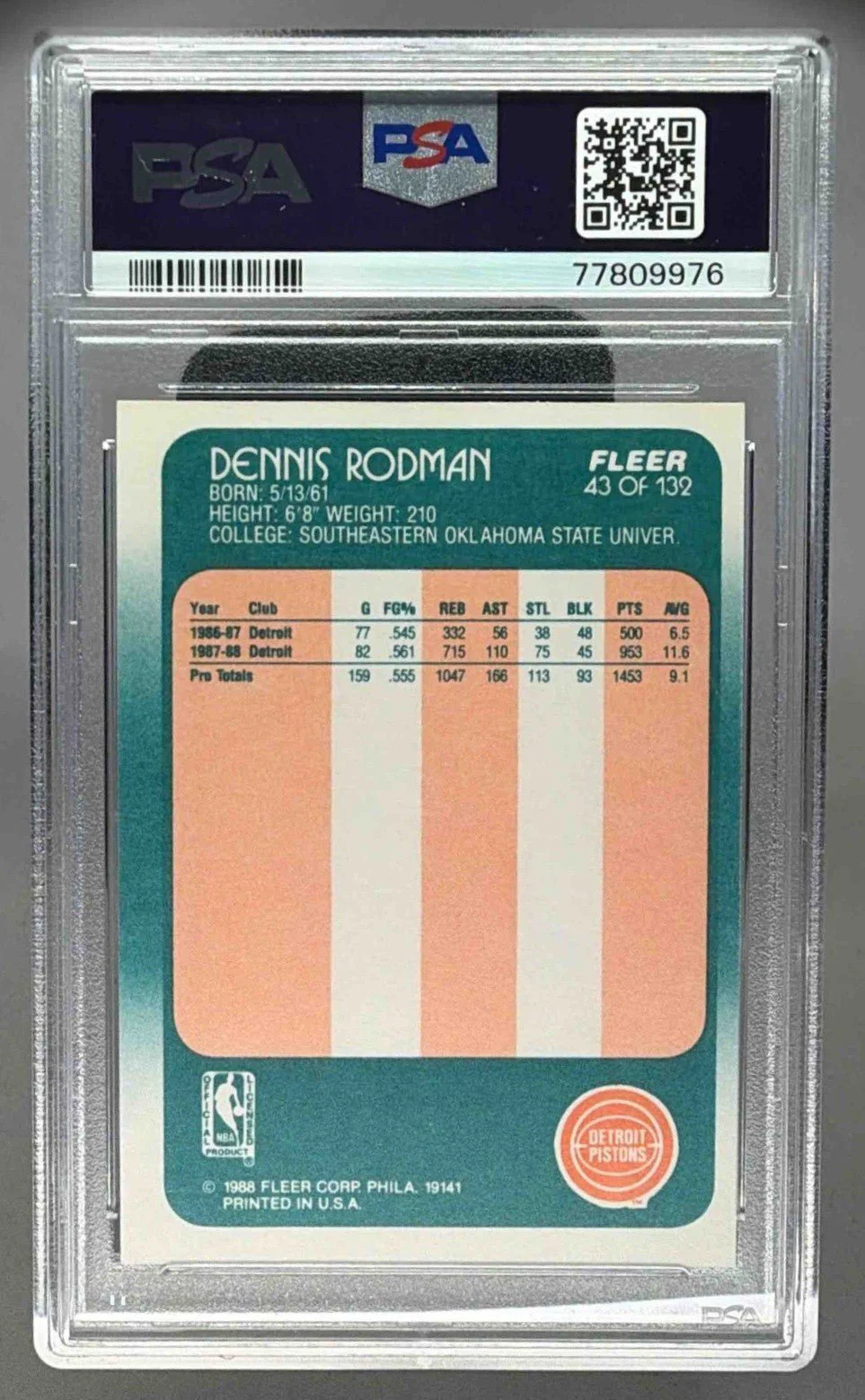 DENNIS RODMAN 1988 FLEER ROOKIE RC PSA 9 - PISTONS - Image 2