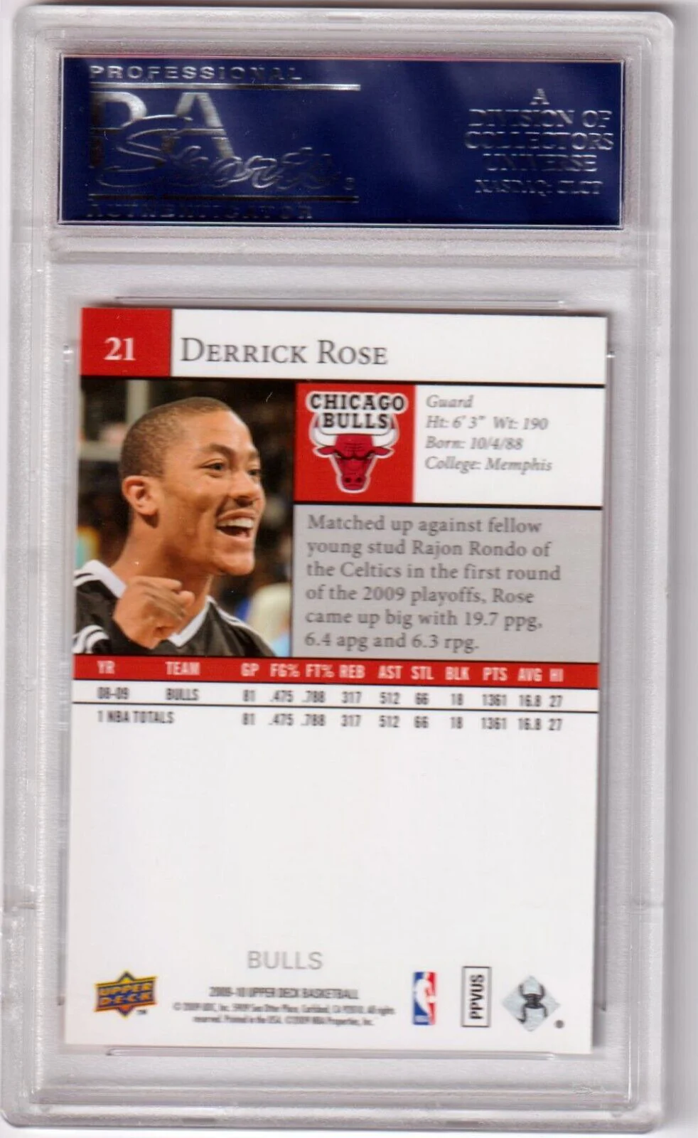 DERRICK ROSE 2009-10 Upper Deck #21 PSA 10 GEM MINT - BULLS - Image 2