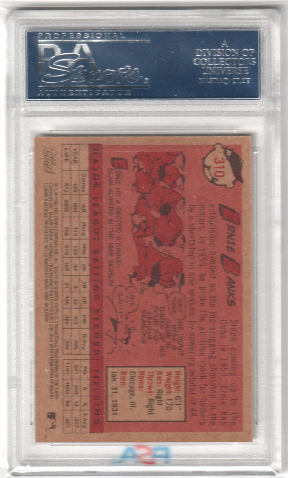 ERNIE BANKS 2008 Topps VIP Autograph Auto #310 PSA / DNA Authentic - CUBS - Image 2