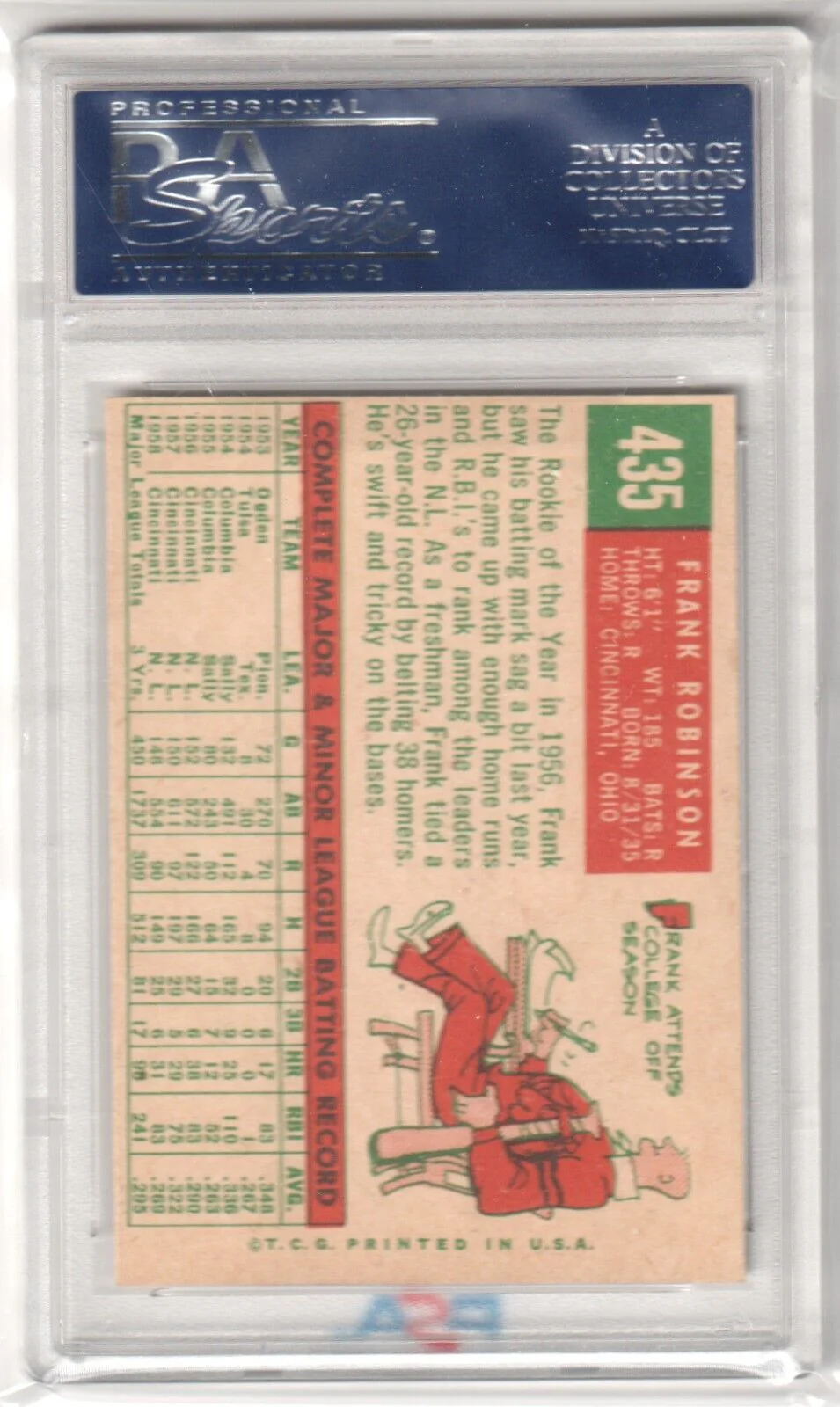 FRANK ROBINSON 1959 Topps #435 PSA 6 - REDS - Image 2