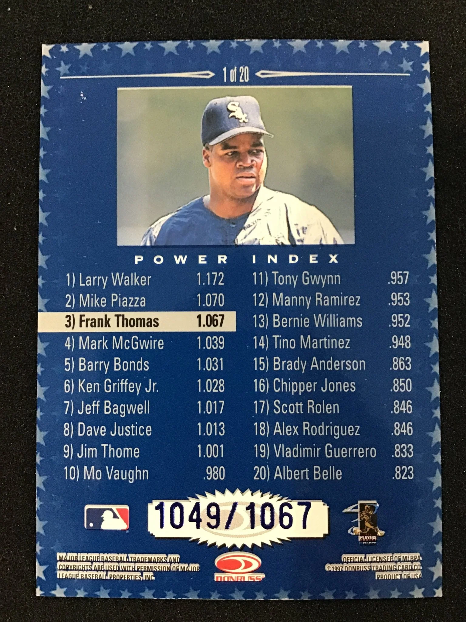 Frank Thomas 1998 Donruss 1 Production Line Power Index /1067 SP White Sox - Image 2