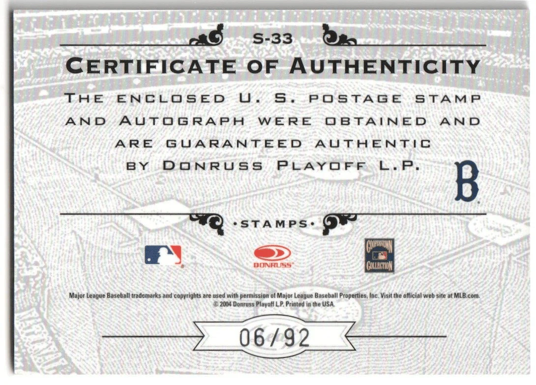 FRED LYNN 2005 Leaf Century Collection Autograph Auto Stamp SP #/92 - RED SOX - Image 2