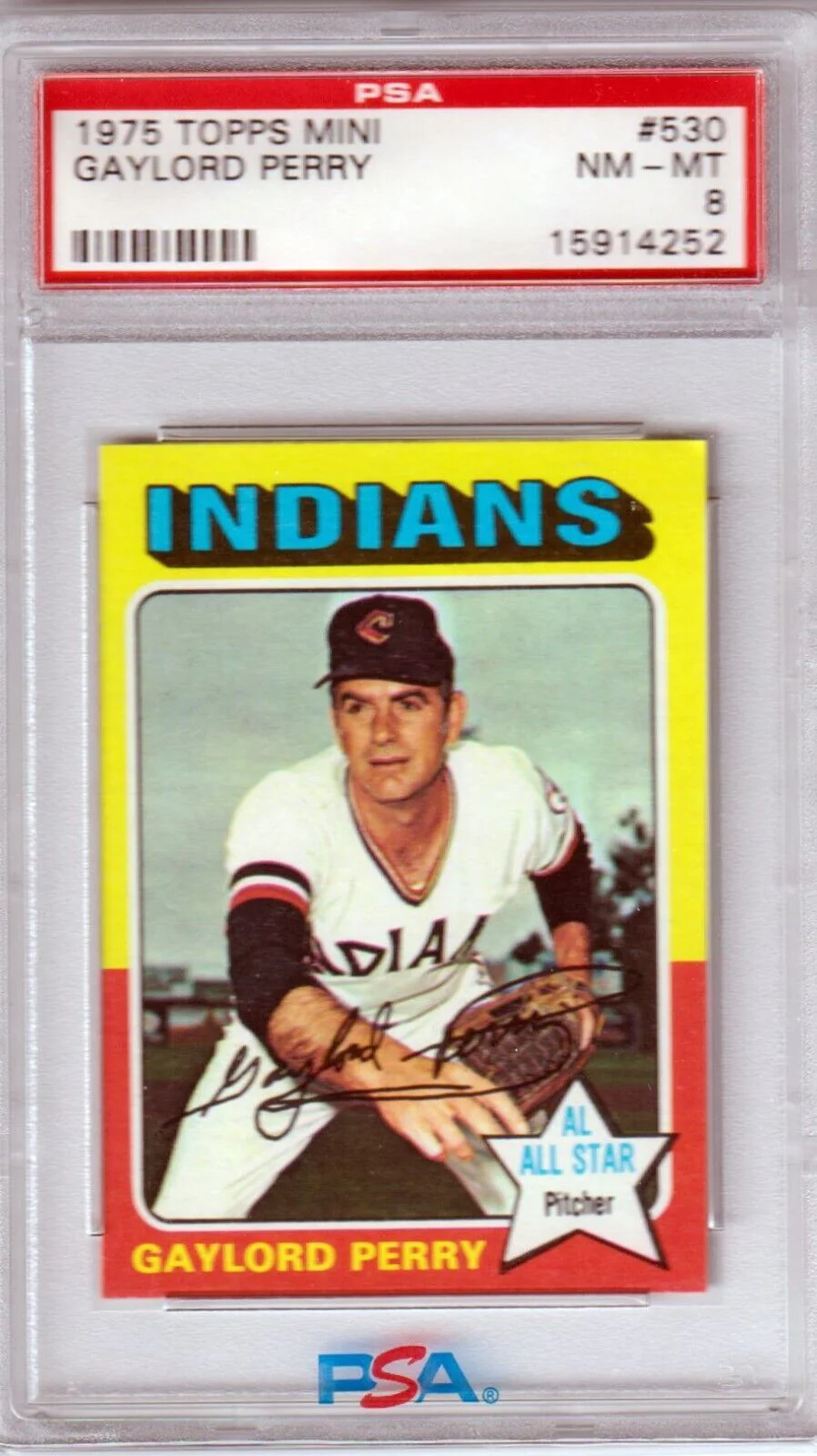 GAYLORD PERRY 1975 Topps Mini #530 PSA 8 NM-MT - INDIANS