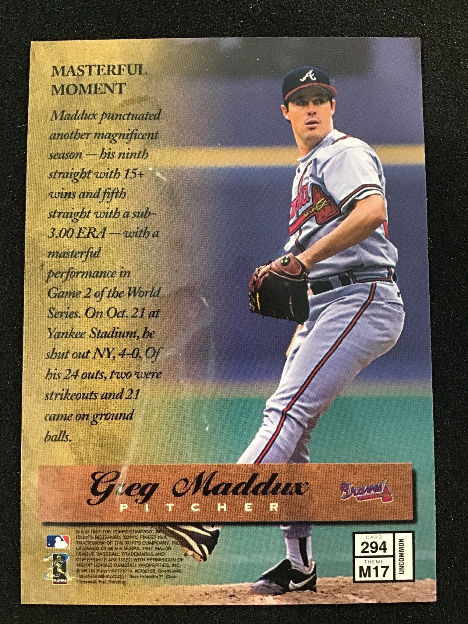 Greg Maddux 1997 Topps Finest #294 Uncommon Silver Masters Atlanta Braves HOF - Image 2