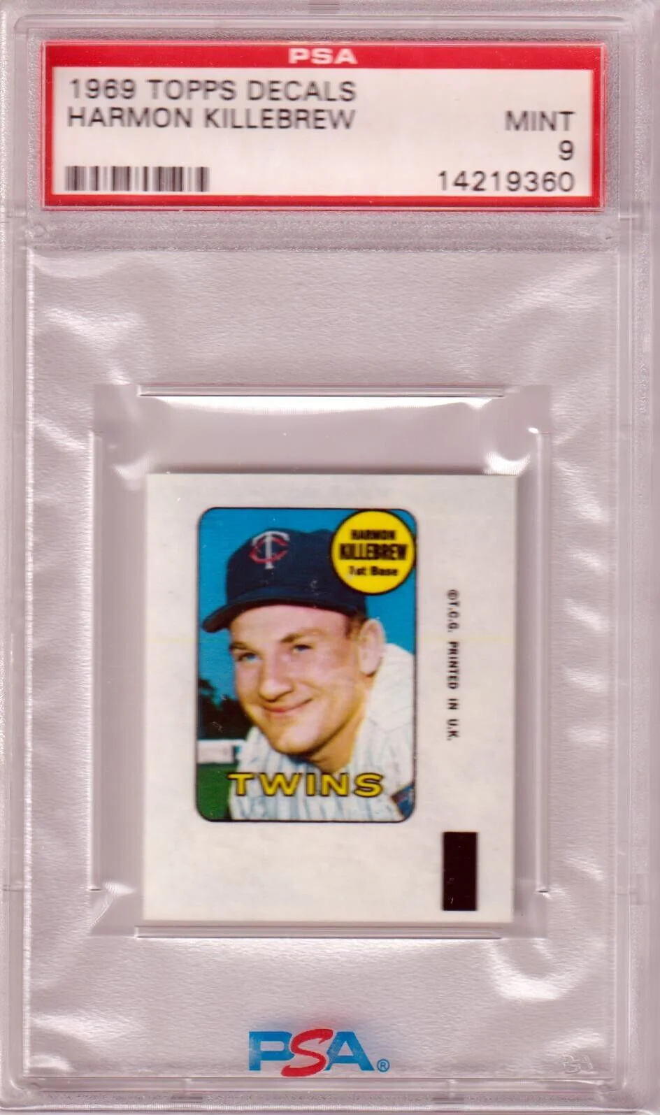 HARMON KILLEBREW 1969 Topps Decals PSA 9 MINT - TWINS