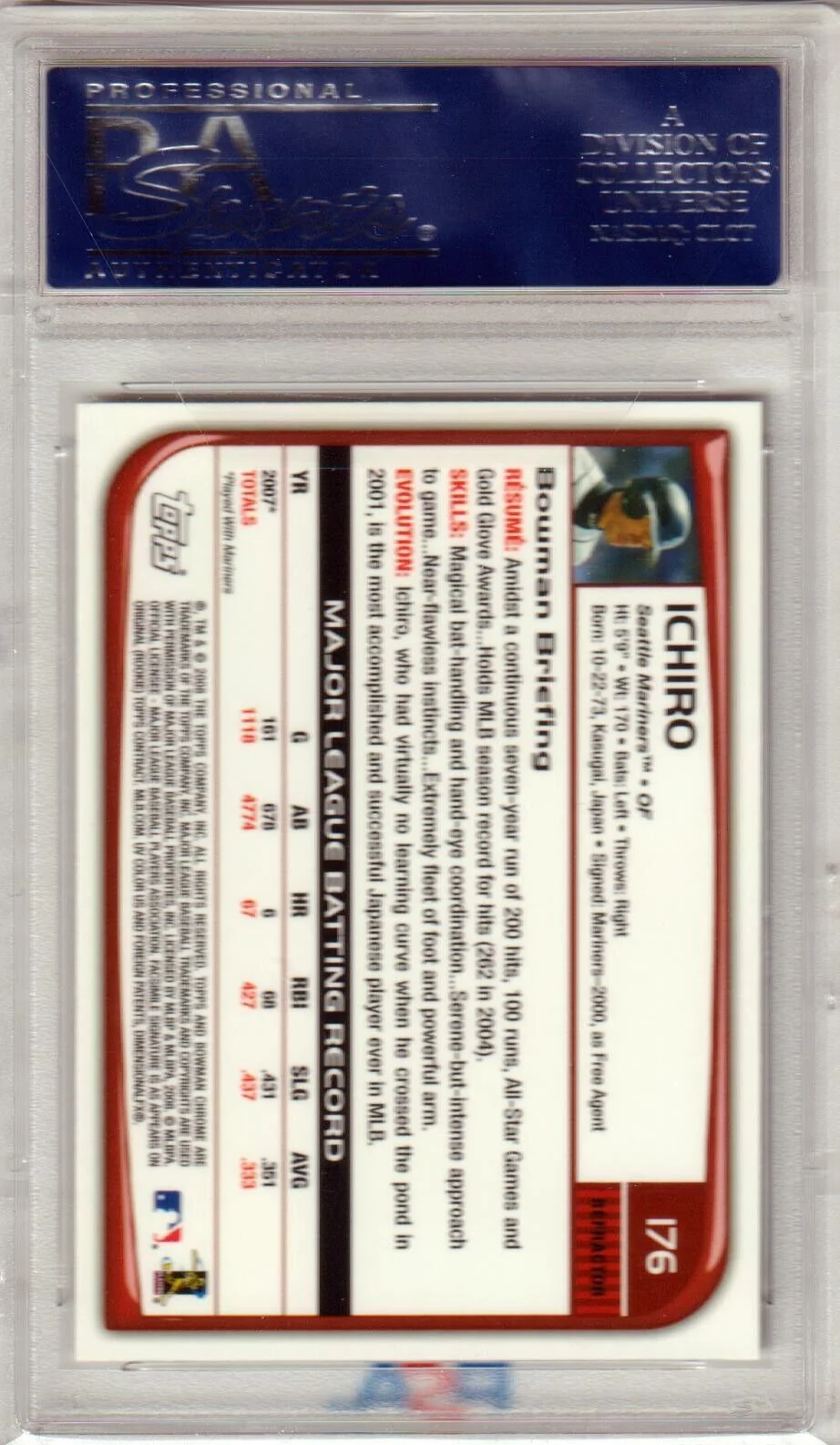 ICHIRO 2008 Bowman Chrome Refractor #176 PSA 10 GEM MINT - MARINERS - Image 2