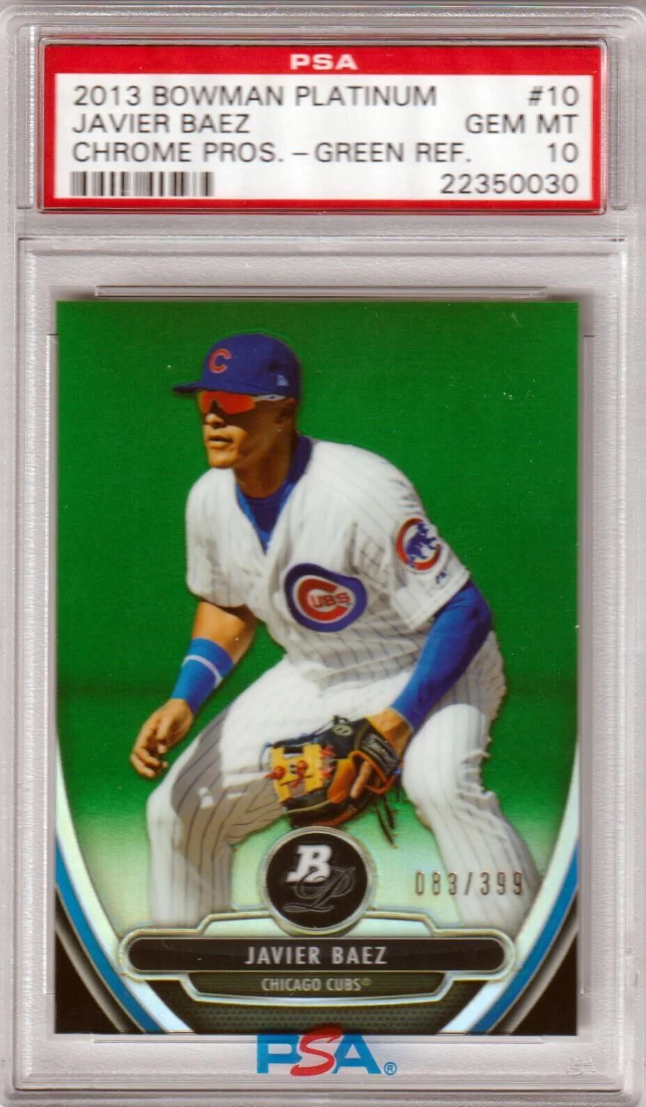 JAVIER BAEZ 2013 Bowman Platinum Green Refractor #/399 PSA 10 GEM MINT