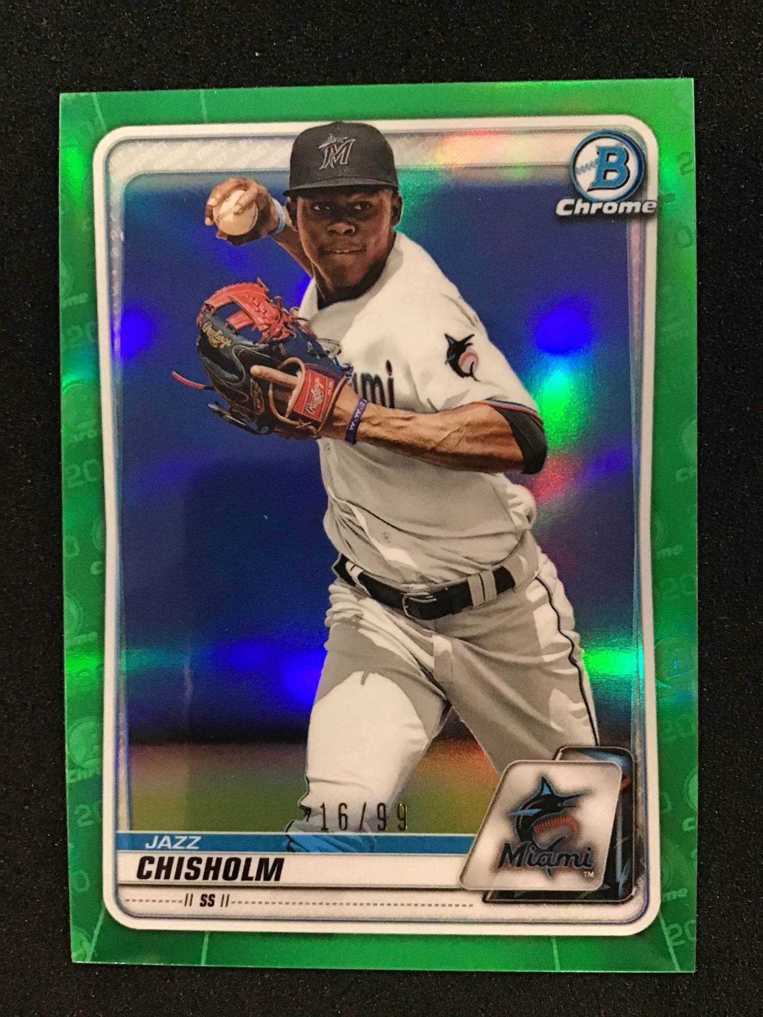 Jazz Chisholm 2020 Bowman Chrome Prospects Green Refractor /99 BCP-72 Marlins