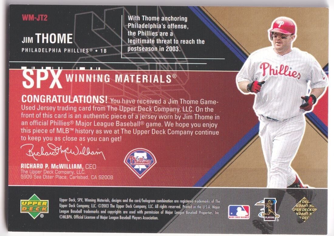 JIM THOME 2003 Upper Deck SPx Winning Materials Game Jersey Red #/50 PHILLIES - Image 2