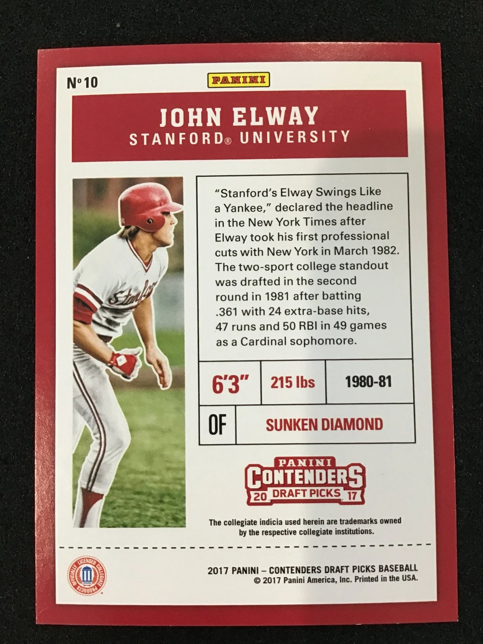 John Elway 2017 Panini Contenders Draft Picks Red /15 #10 SSP Cardinal - Image 2