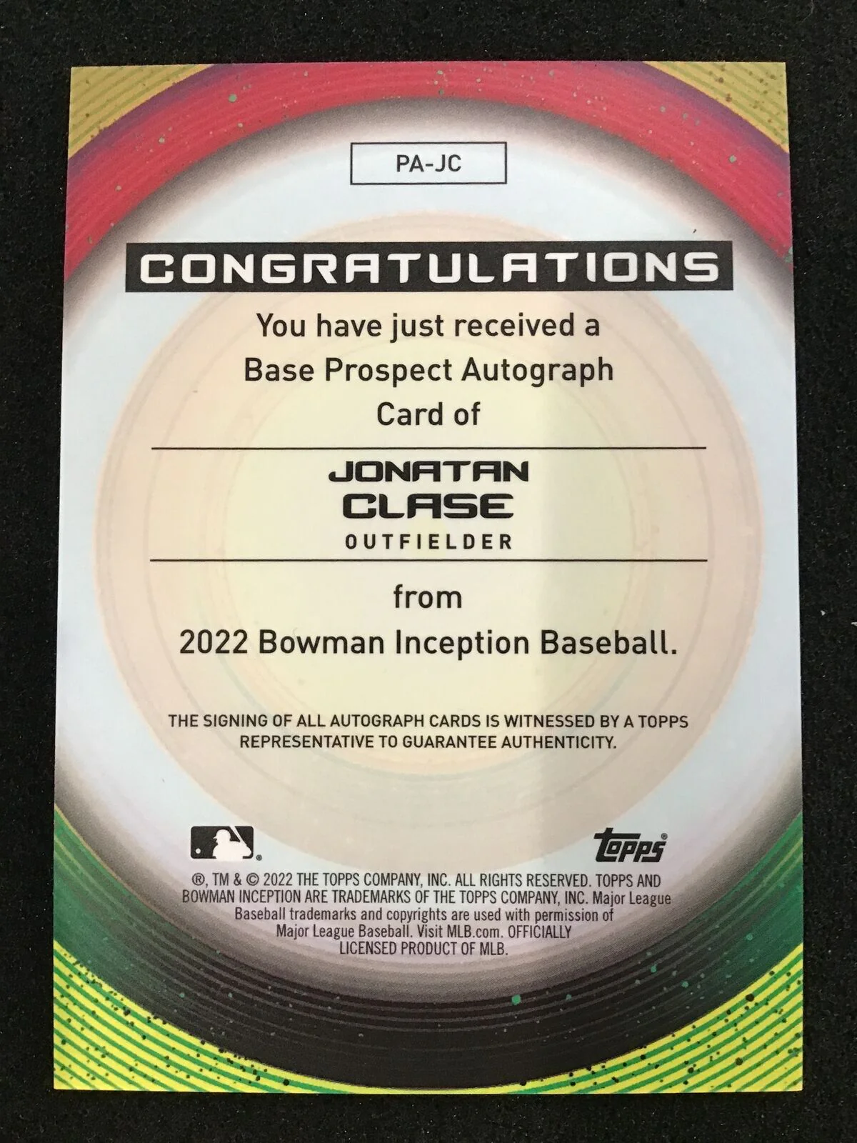 Jonatan Clase 2022 Bowman Inception #51 Blue Auto /99 SP - Image 2
