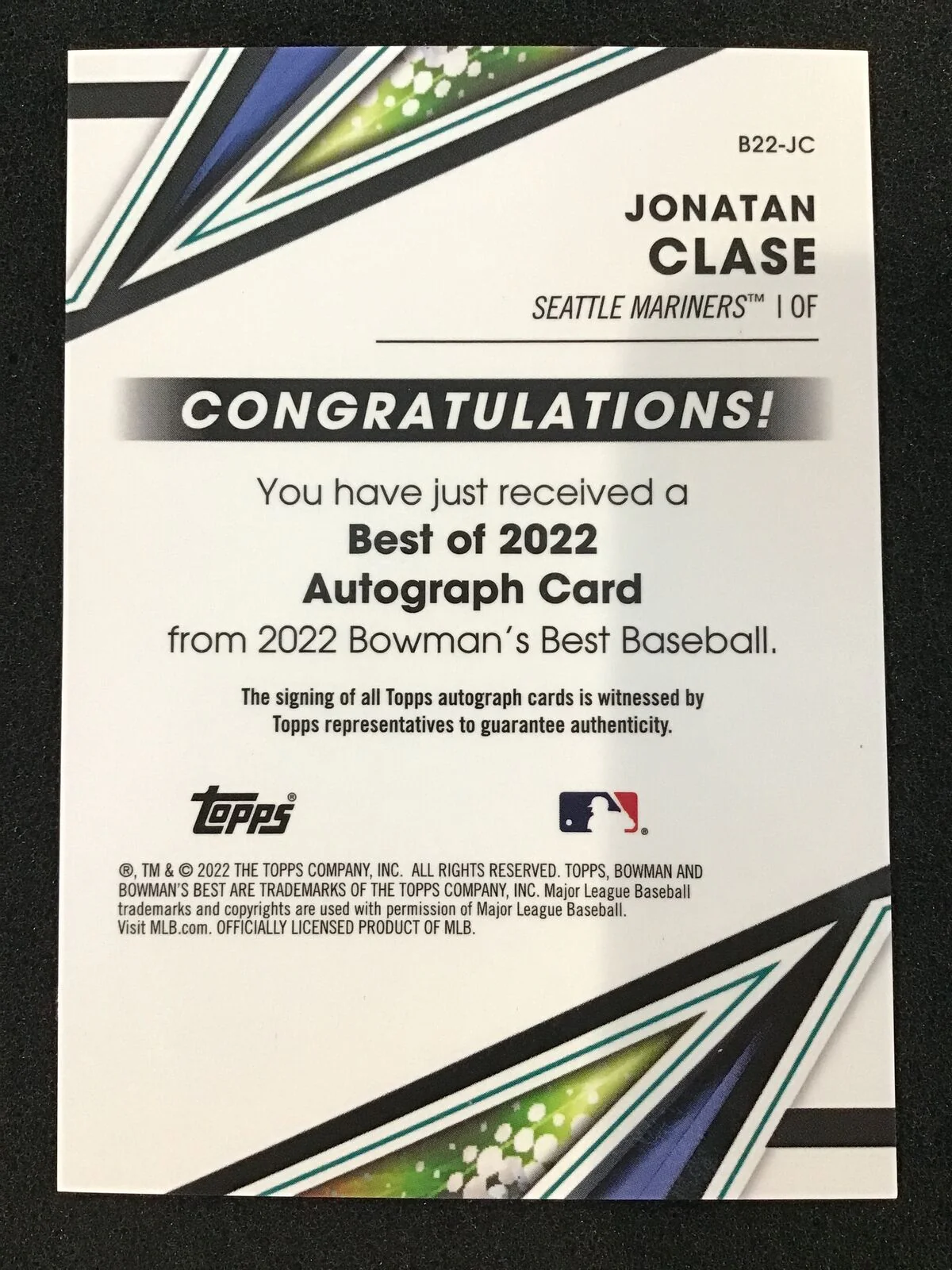 Jonatan Clase 2022 Bowman's Best B22-JC Best of 2022 Blue Refractor Auto /150 - Image 2