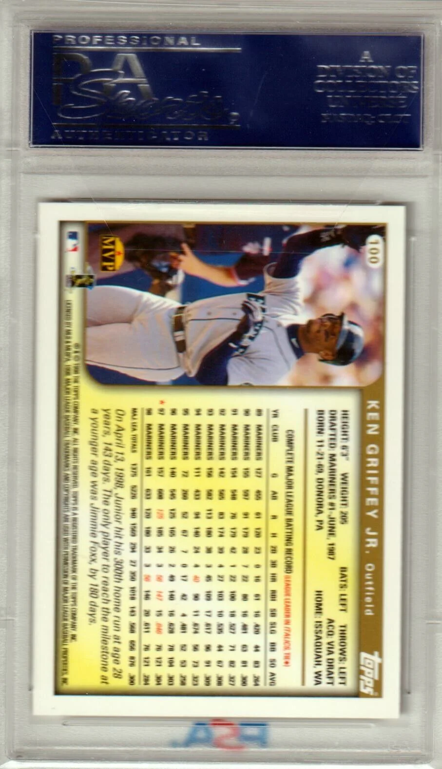 KEN GRIFFEY JR 1999 Topps #100 PSA 10 GEM MINT - MARINERS - Image 2