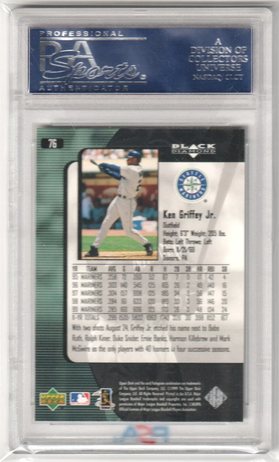 KEN GRIFFEY JR 2000 Upper Deck Black Diamond #76 PSA 10 GEM MINT - MARINERS - Image 2