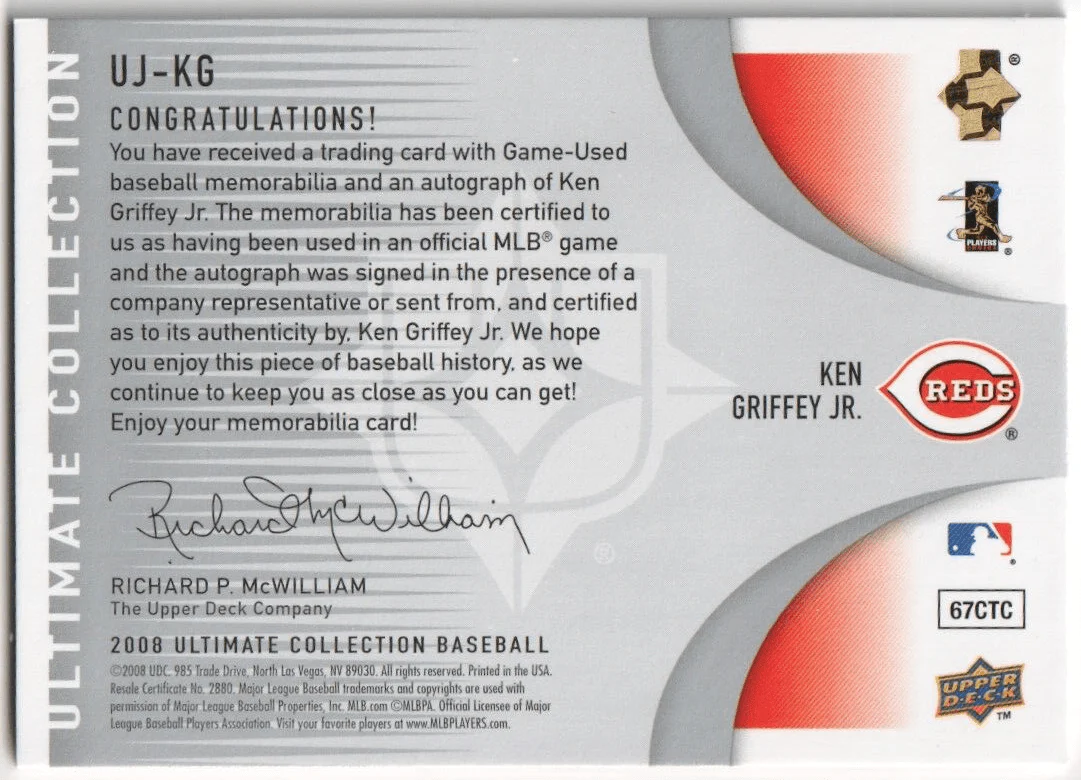 KEN GRIFFEY JR 2006 Upper Deck Ultimate Autograph Auto GU Pants #/99 - REDS - Image 2