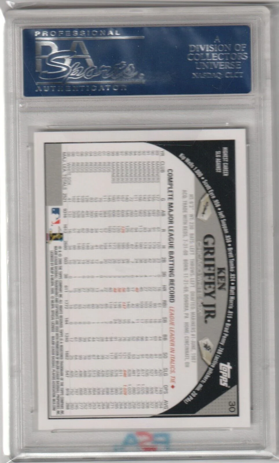 KEN GRIFFEY JR 2009 Topps #30 PSA 10 GEM MINT - WHITE SOX - Image 2