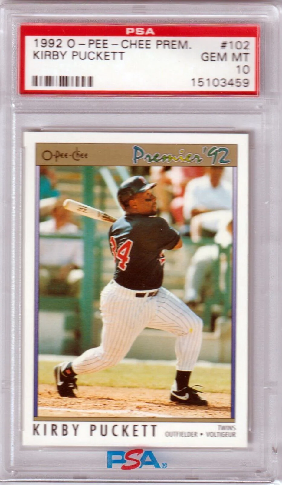 KIRBY PUCKETT 1992 O-Pee-Chee Premier #102 PSA 10 GEM MINT - TWINS