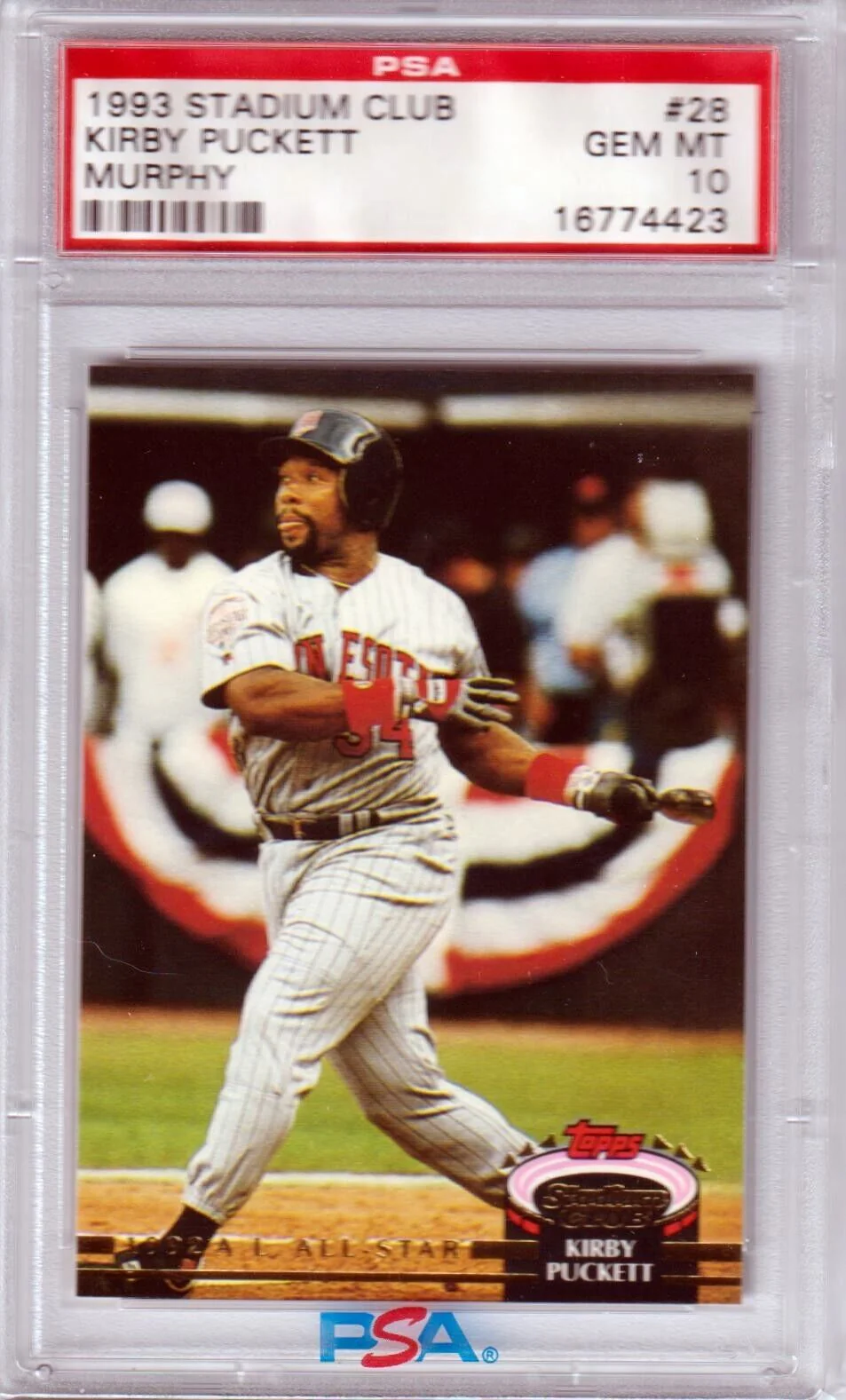 KIRBY PUCKETT 1992 Topps Stadium Club Jack Murphy #28 PSA 10 GEM MINT - TWINS
