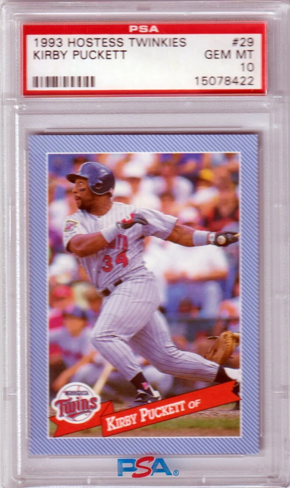 KIRBY PUCKETT 1993 Hostess Twinkies #29 PSA 10 GEM MINT - TWINS