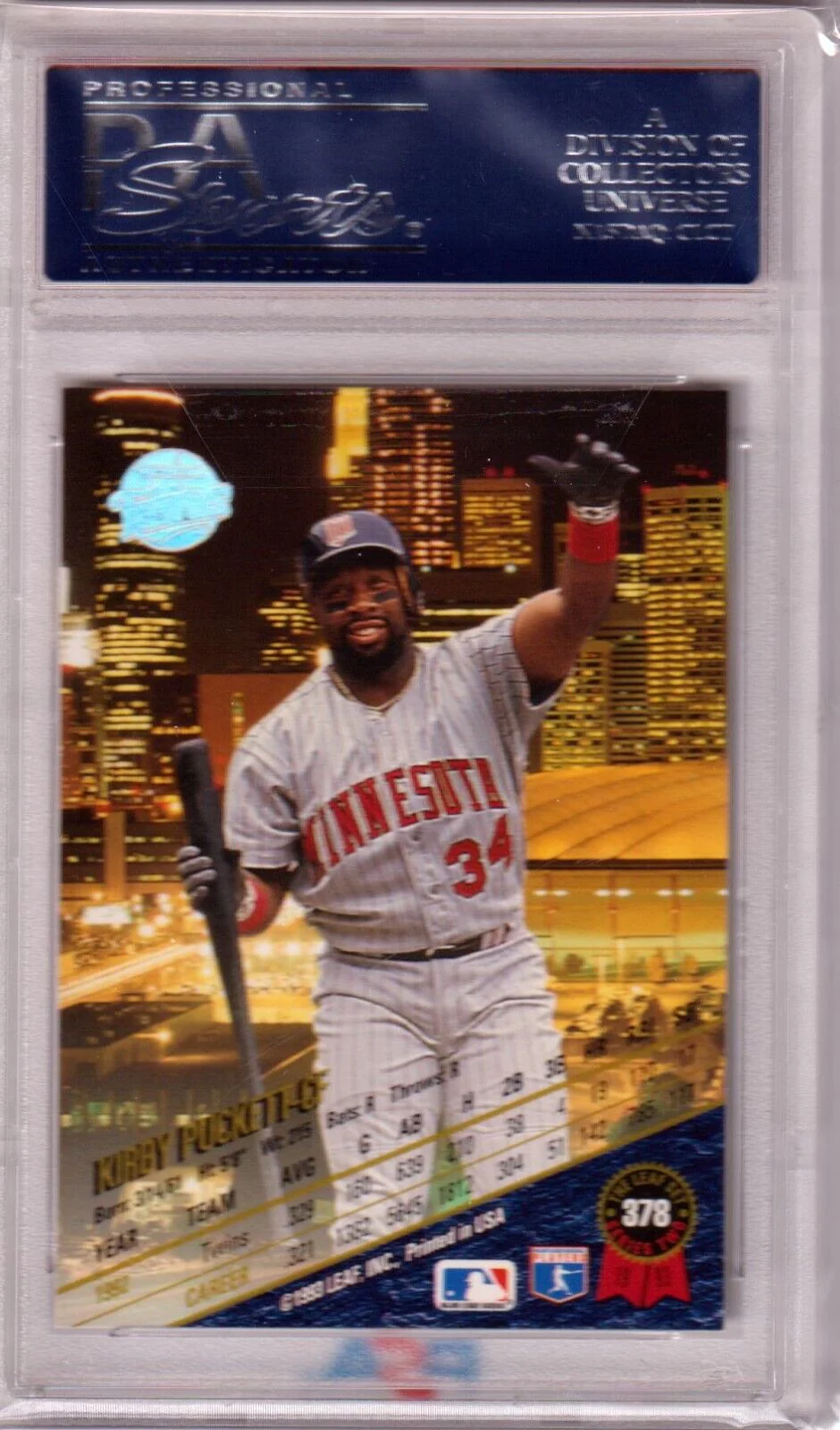 KIRBY PUCKETT 1993 Leaf #378 PSA 10 GEM MINT - TWINS - Image 2
