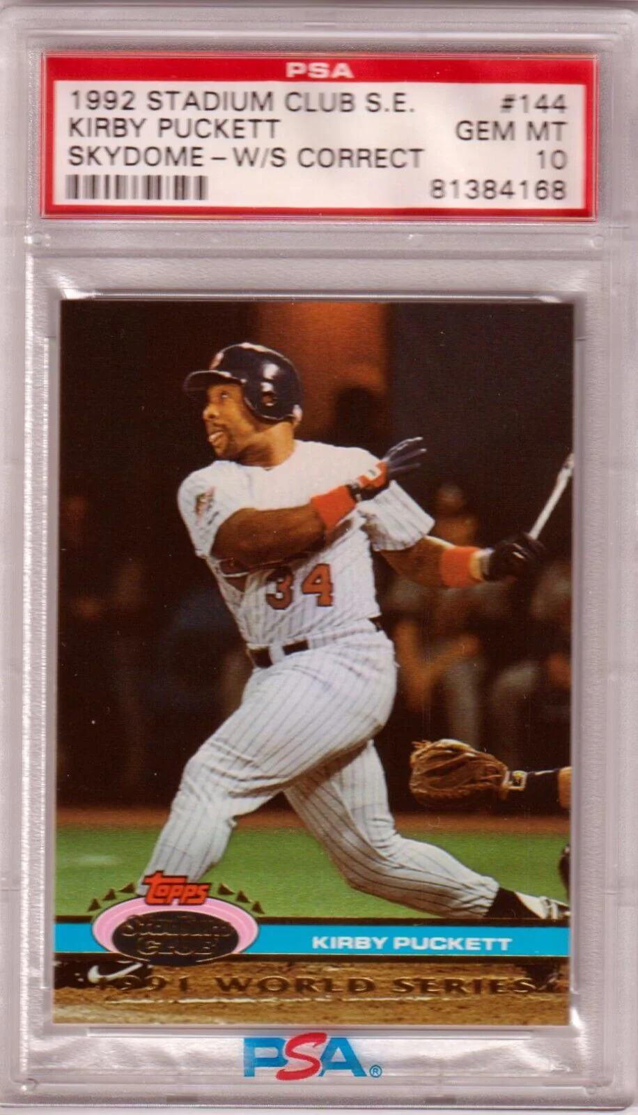 KIRBY PUCKETT 1993 Stadium Club S.E. Correct W.S #144 PSA 10 GEM MINT - TWINS