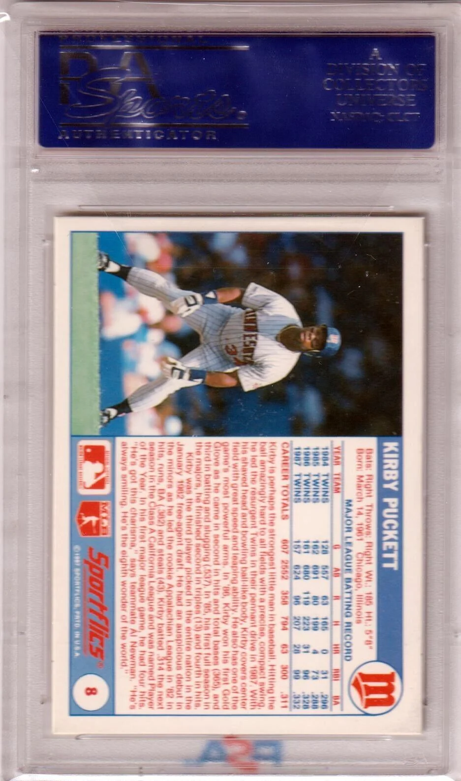 KIRBY PUCKETT 1998 Sportflics #8 PSA 10 GEM MINT - TWINS - Image 2