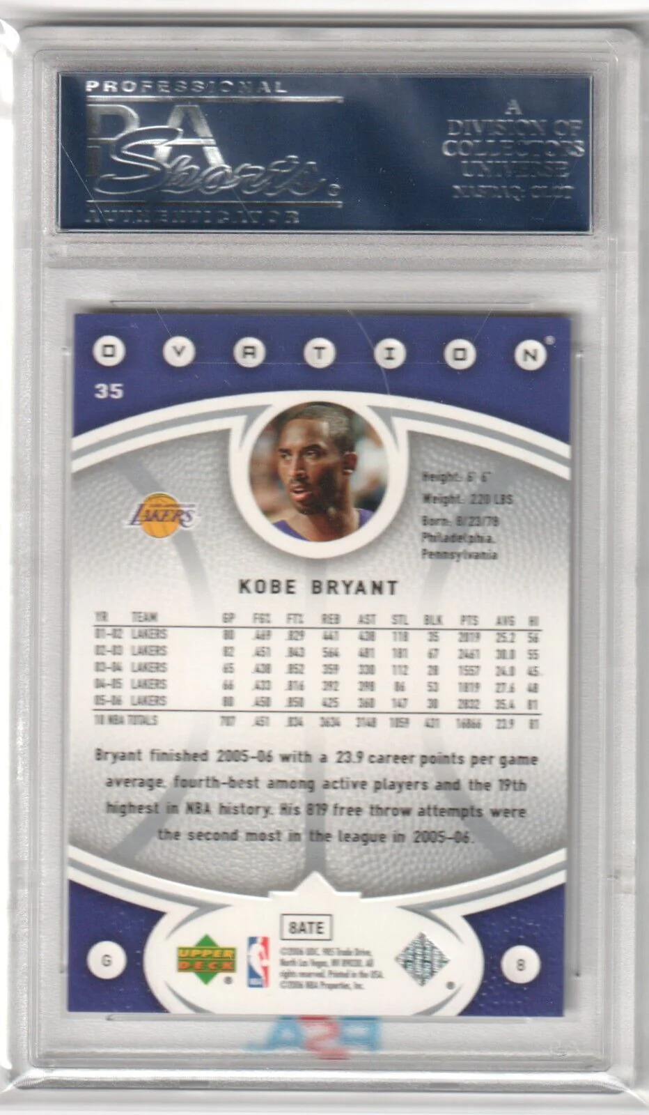 KOBE BRYANT 2006-07 Upper Deck Ovation #35 PSA 10 GEM MINT - LAKERS - Image 2