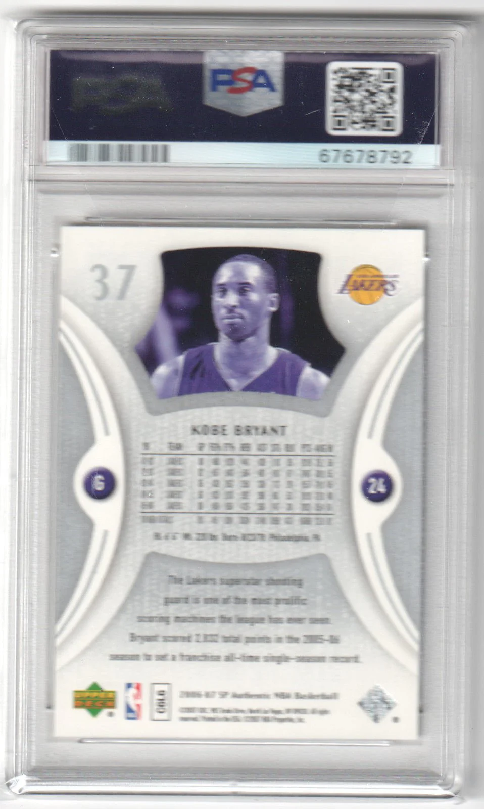 KOBE BRYANT 2006 Upper Deck SP Authentic #37 PSA 10 GEM MINT LAKERS - Image 2