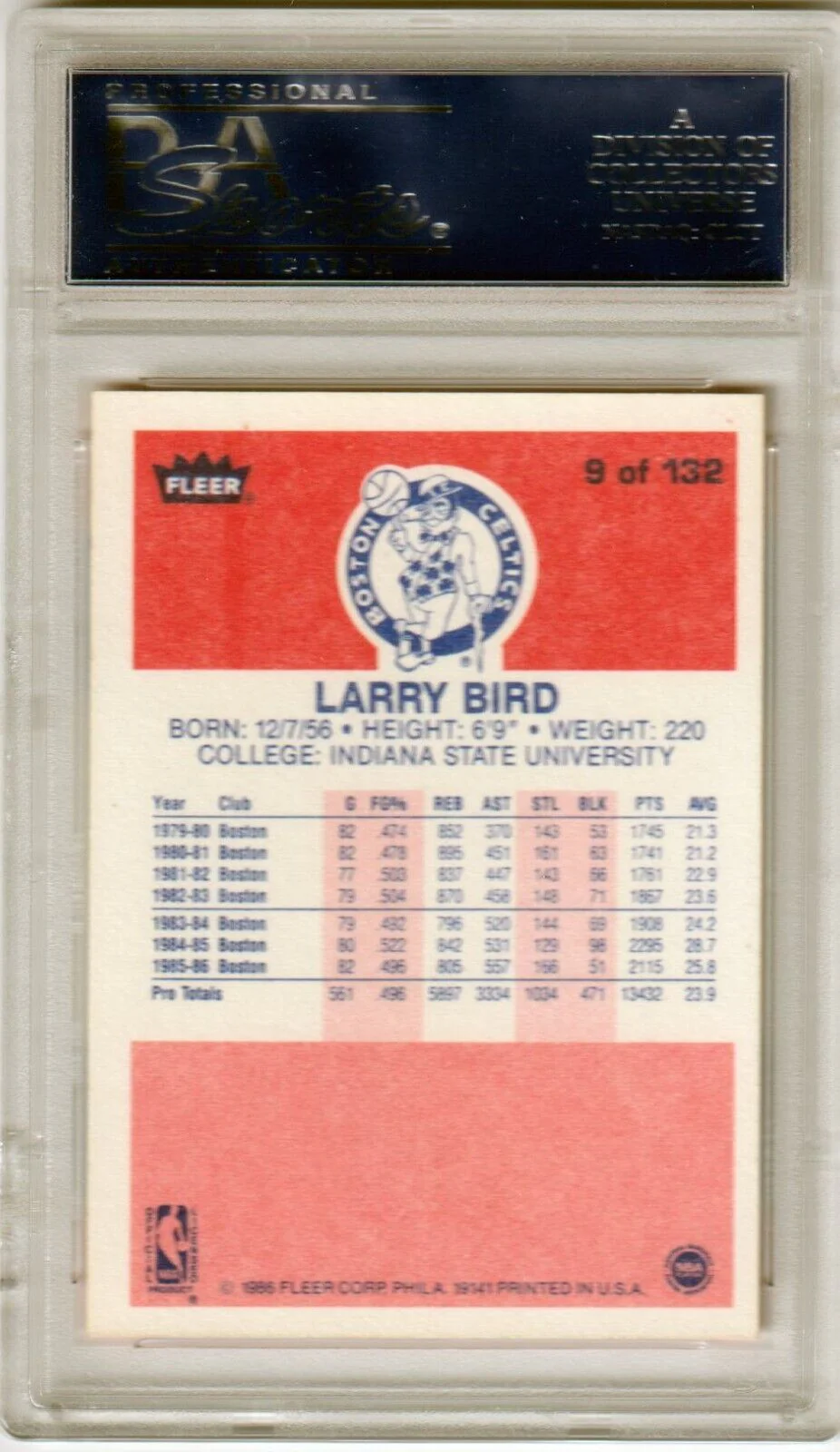 LARRY BIRD 1986-87 Fleer #9 PSA 8 NM-MT - CELTICS - Image 2