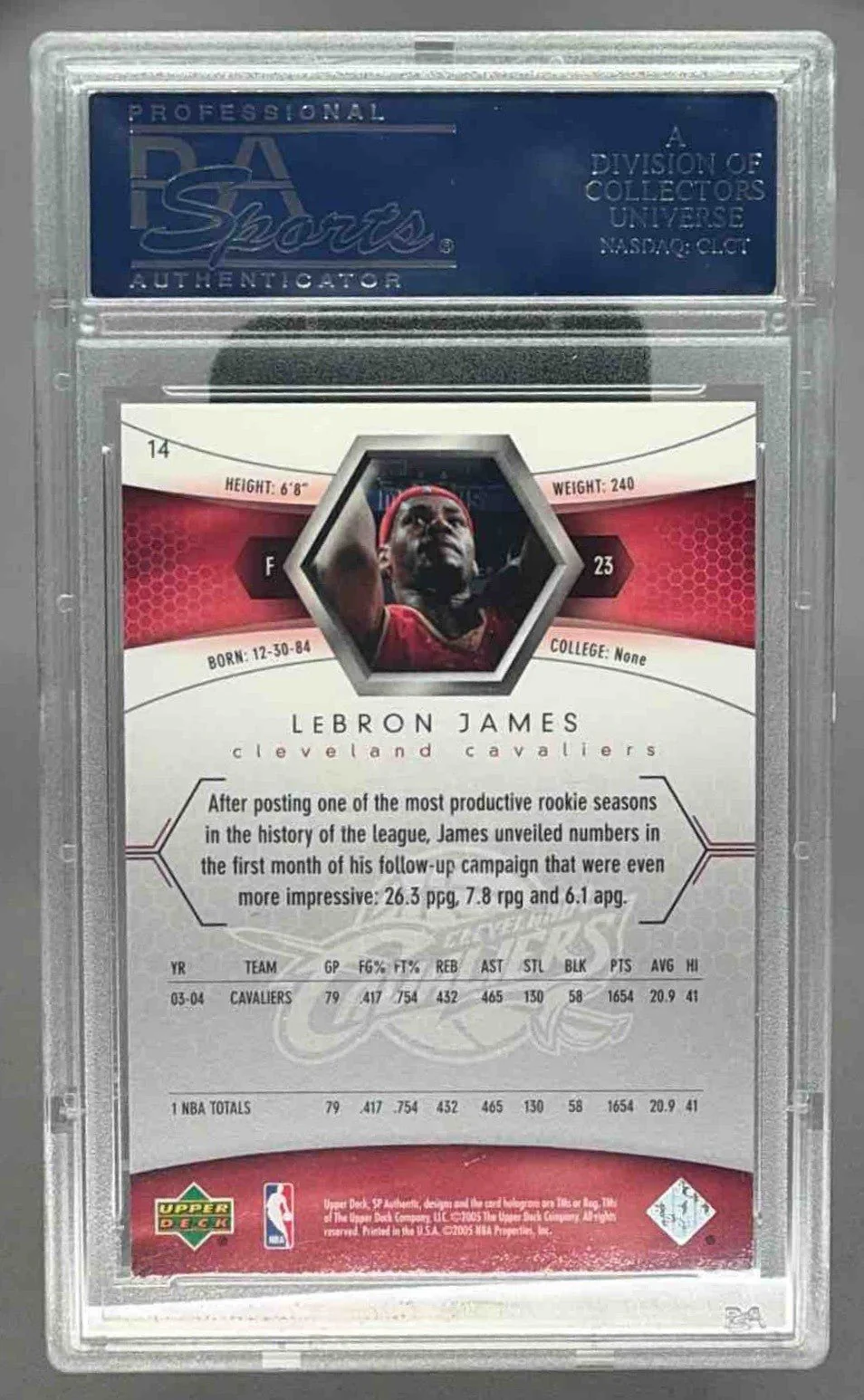 LEBRON JAMES 2004 UPPER DECK SP AUTHENTIC PSA 10 GEM MINT - CAVALIERS LAKERS - Image 2