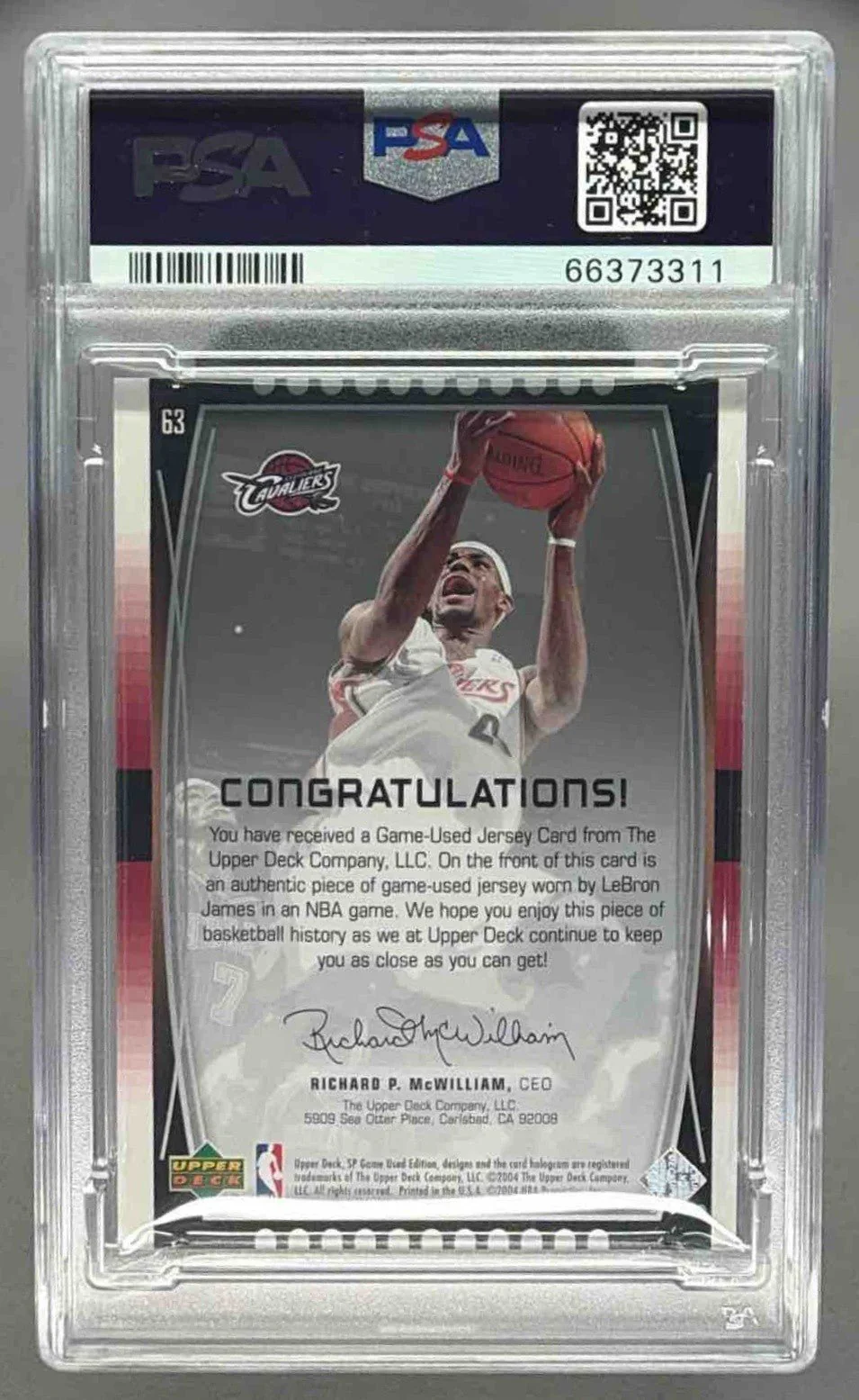 LEBRON JAMES 2004 UPPER DECK SP GAME USED JERSEY PSA 9 MINT - CAVALIERS - Image 2