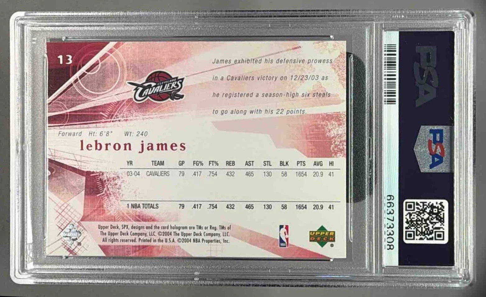 LEBRON JAMES 2004 UPPER DECK SPX PSA 9 MINT - CAVALIERS LAKERS - Image 2