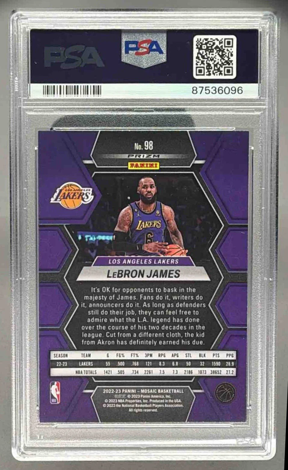 LEBRON JAMES 2022 PANINI MOSAIC SILVER PSA 9 MINT - LAKERS - Image 2