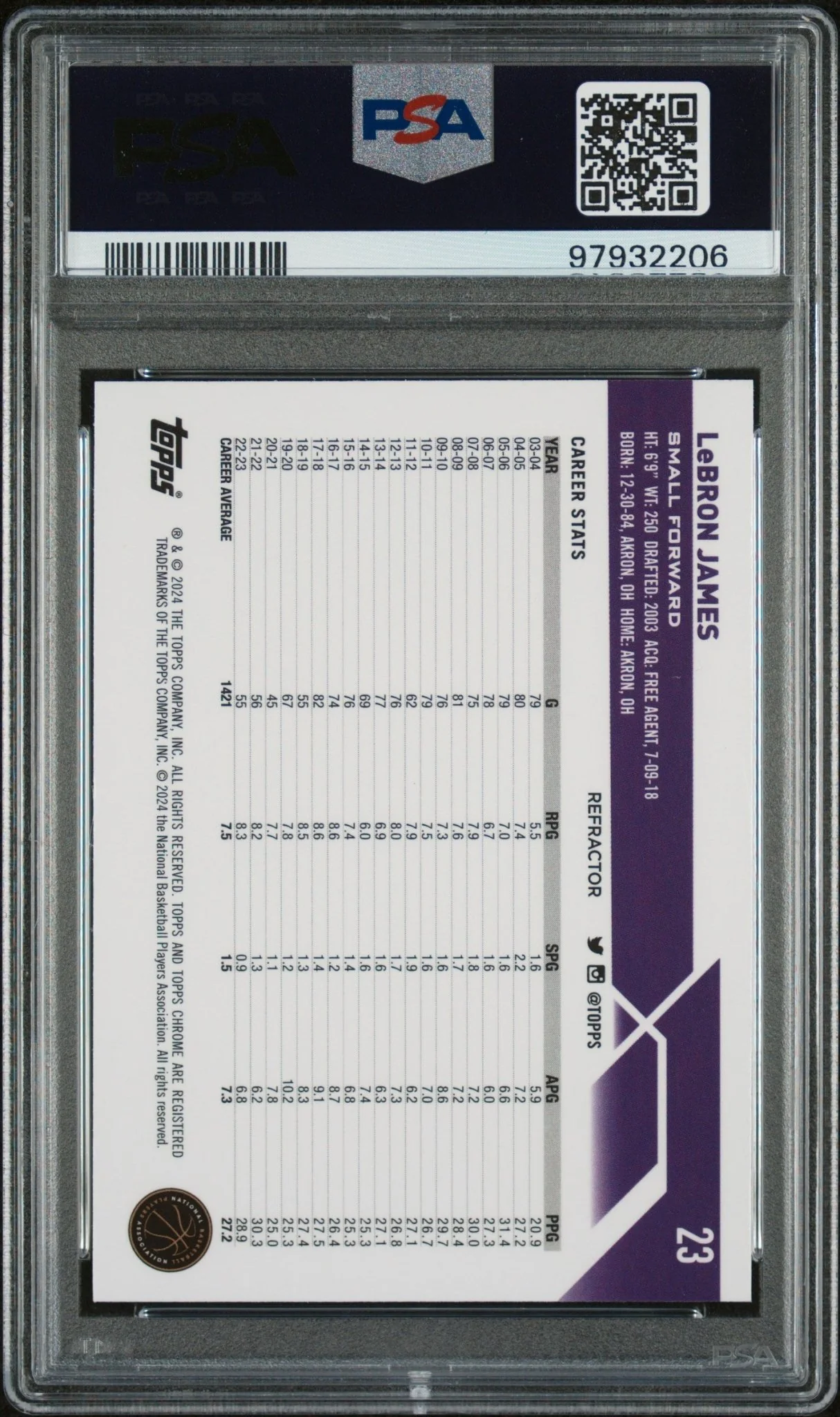 LeBRON JAMES 2023 Topps Chrome #23 Refractor PSA 10 GEM MINT - LAKERS - Image 2