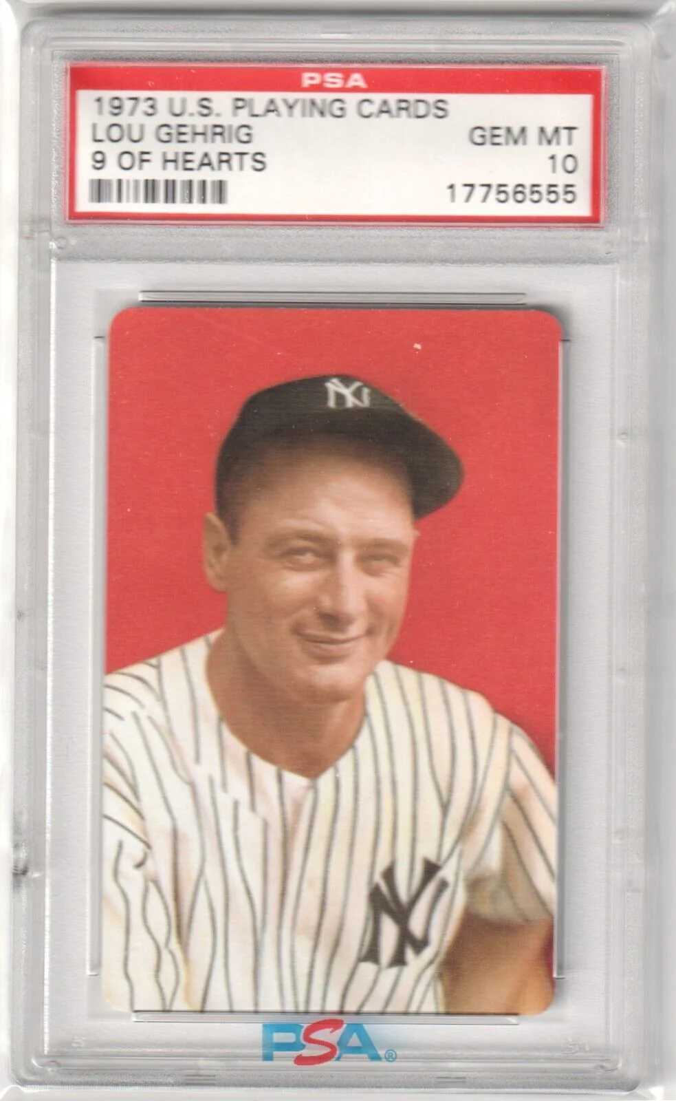 LOU GEHRIG 1973 US Playing Cards 9 of Hearts PSA 10 GEM MINT - YANKEES