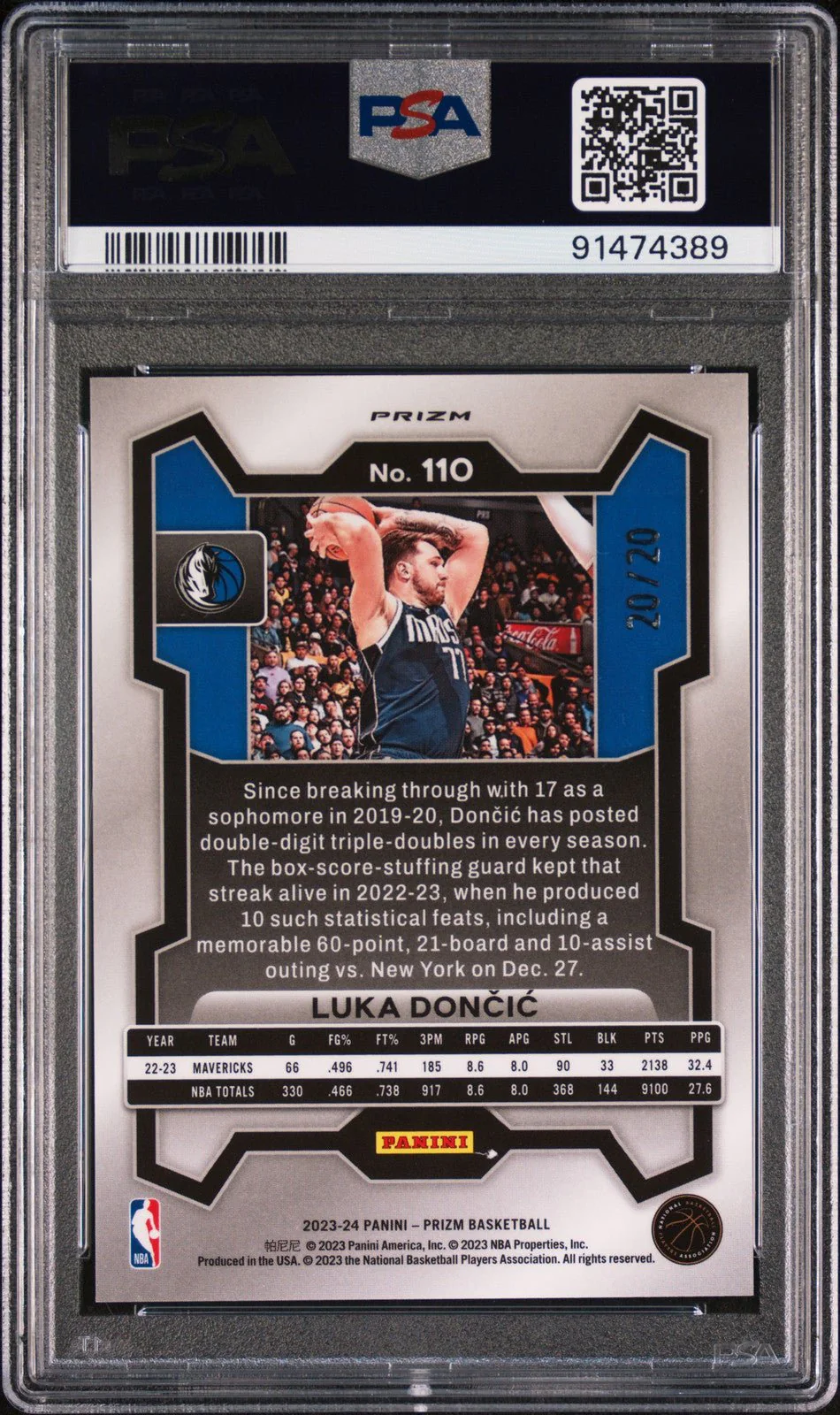 LUKA DONCIC 2023 Panini Prizm #110 Bronze Fast Break PSA 10 GEM MINT LAKERS - Image 2