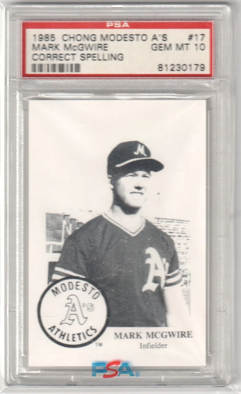 MARK McGWIRE 1985 Chong Modesto A's RC Rookie #17 PSA 10 GEM MINT - ATHLETICS