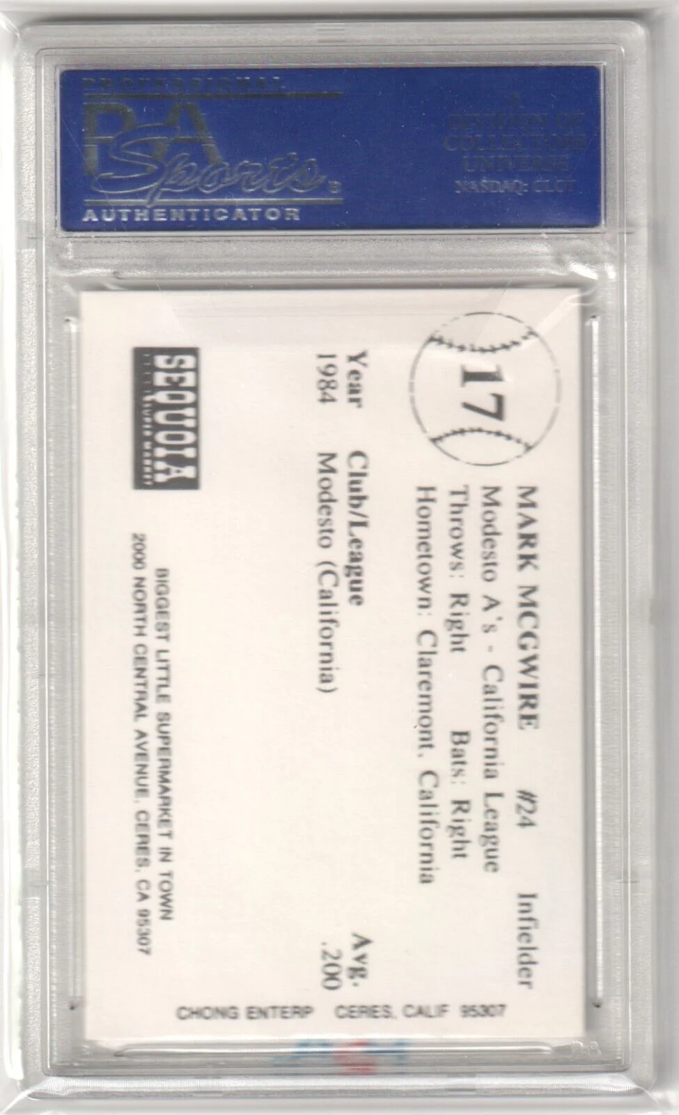 MARK McGWIRE 1985 Chong Modesto A's RC Rookie #17 PSA 10 GEM MINT - ATHLETICS - Image 2