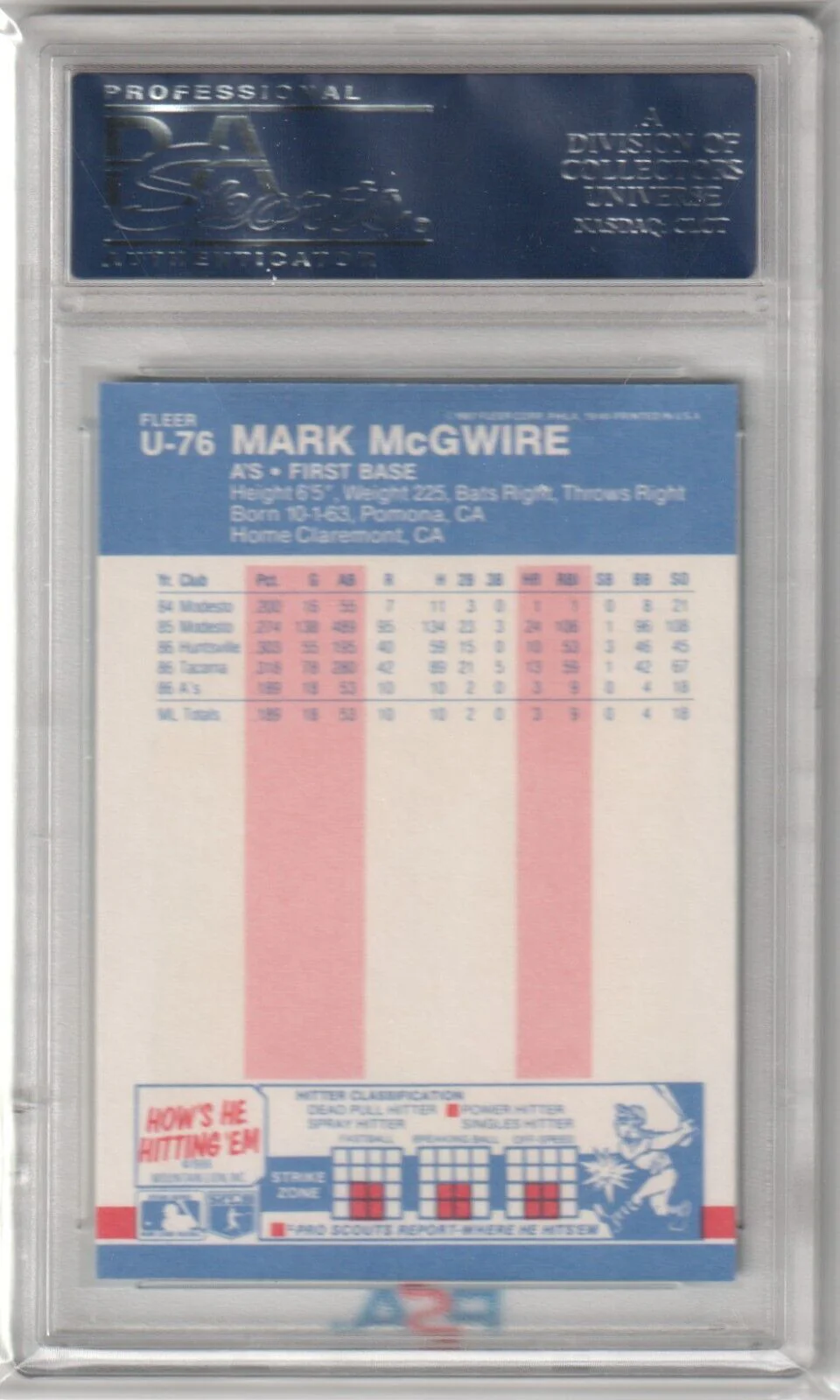 MARK McGWIRE 1987 Fleer Update Rookie RC #U-76 PSA 10 GEM MINT - ATHLETICS - Image 2