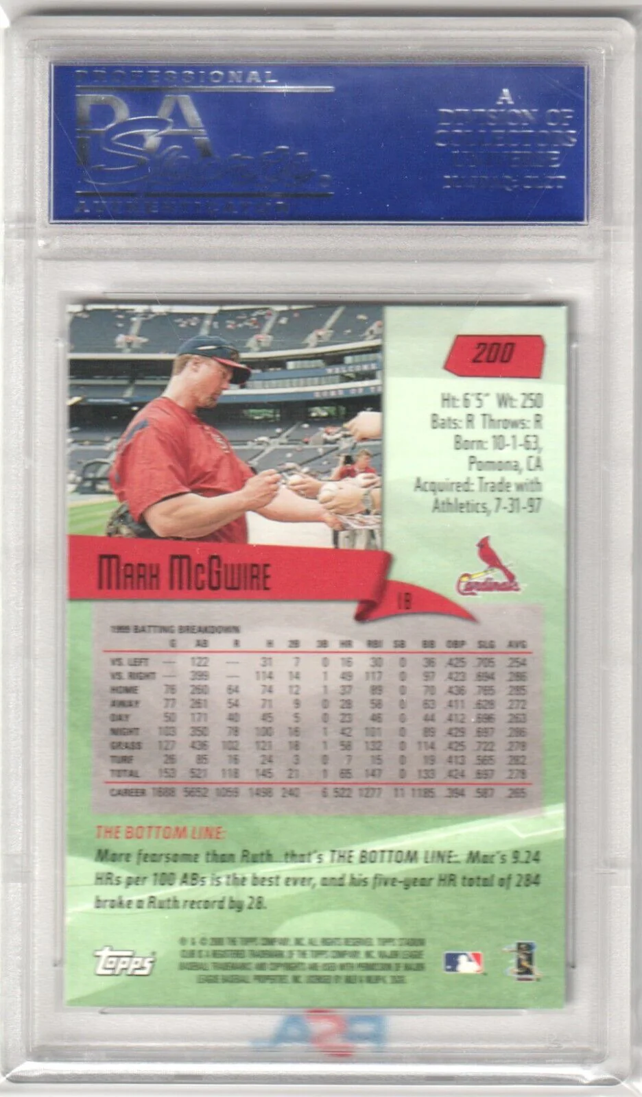 MARK McGWIRE 2000 Topps Stadium Clube #200 PSA 10 GEM MINT - CARDINALS - Image 2