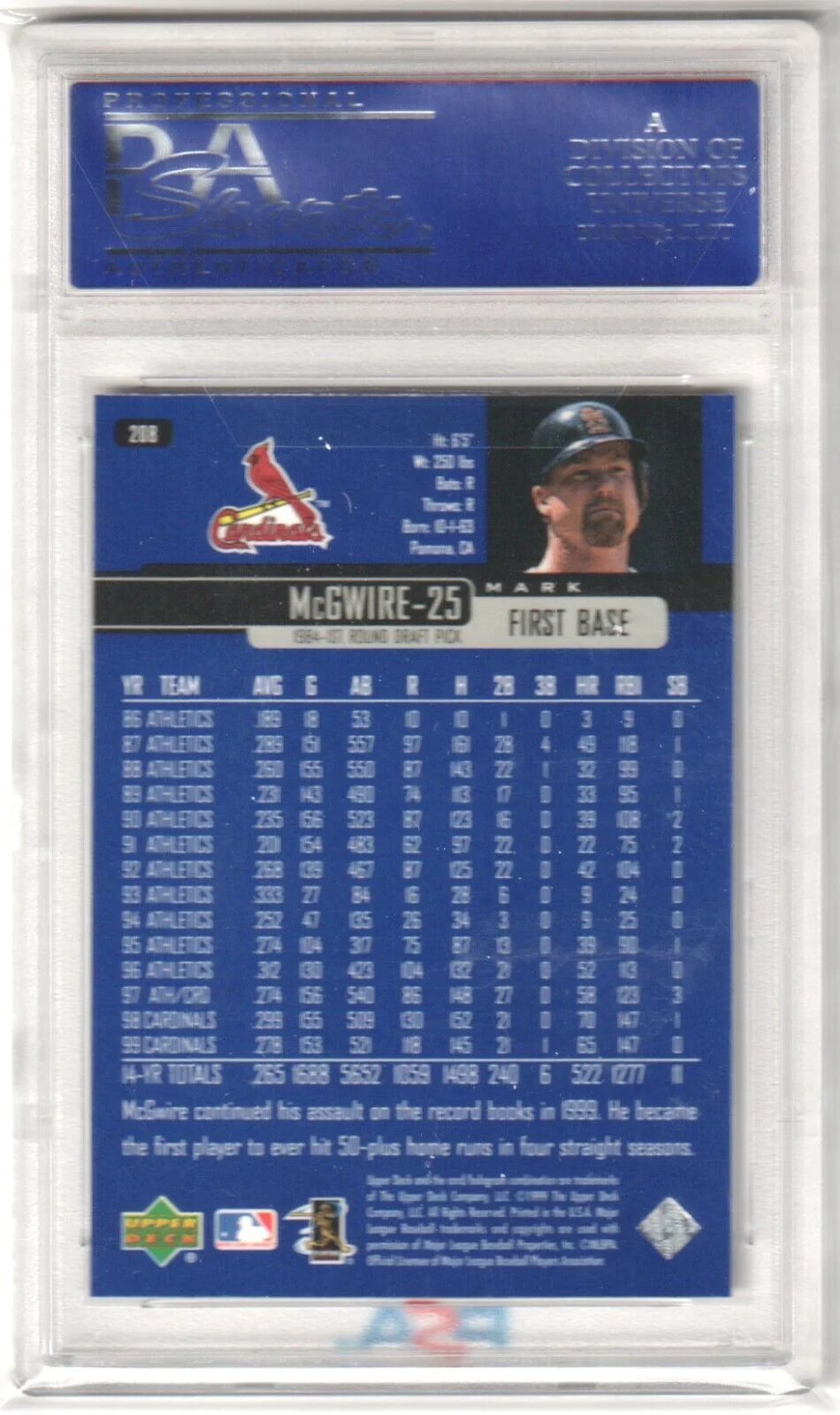 MARK McGWIRE 2000 Upper Deck #208 PSA 10 GEM MINT - CARDINALS - Image 2